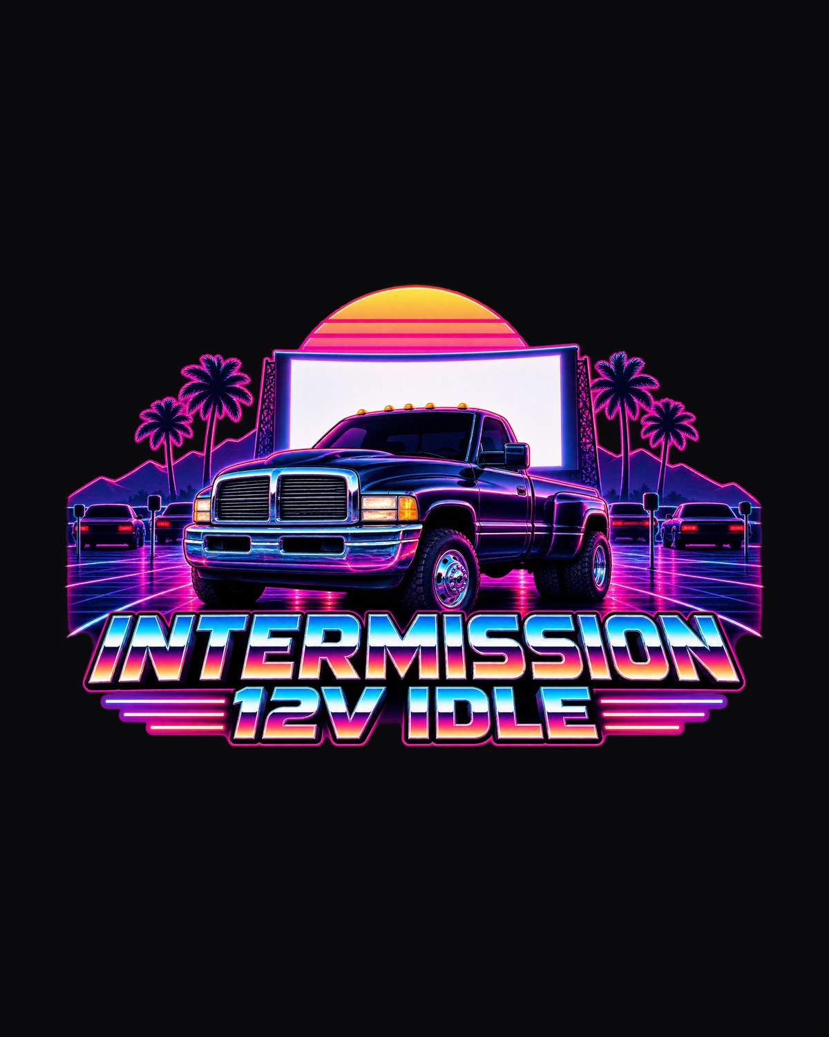Dodge Ram 2nd Gen 12V Drive-In Synthwave Intermission Shirt design only
