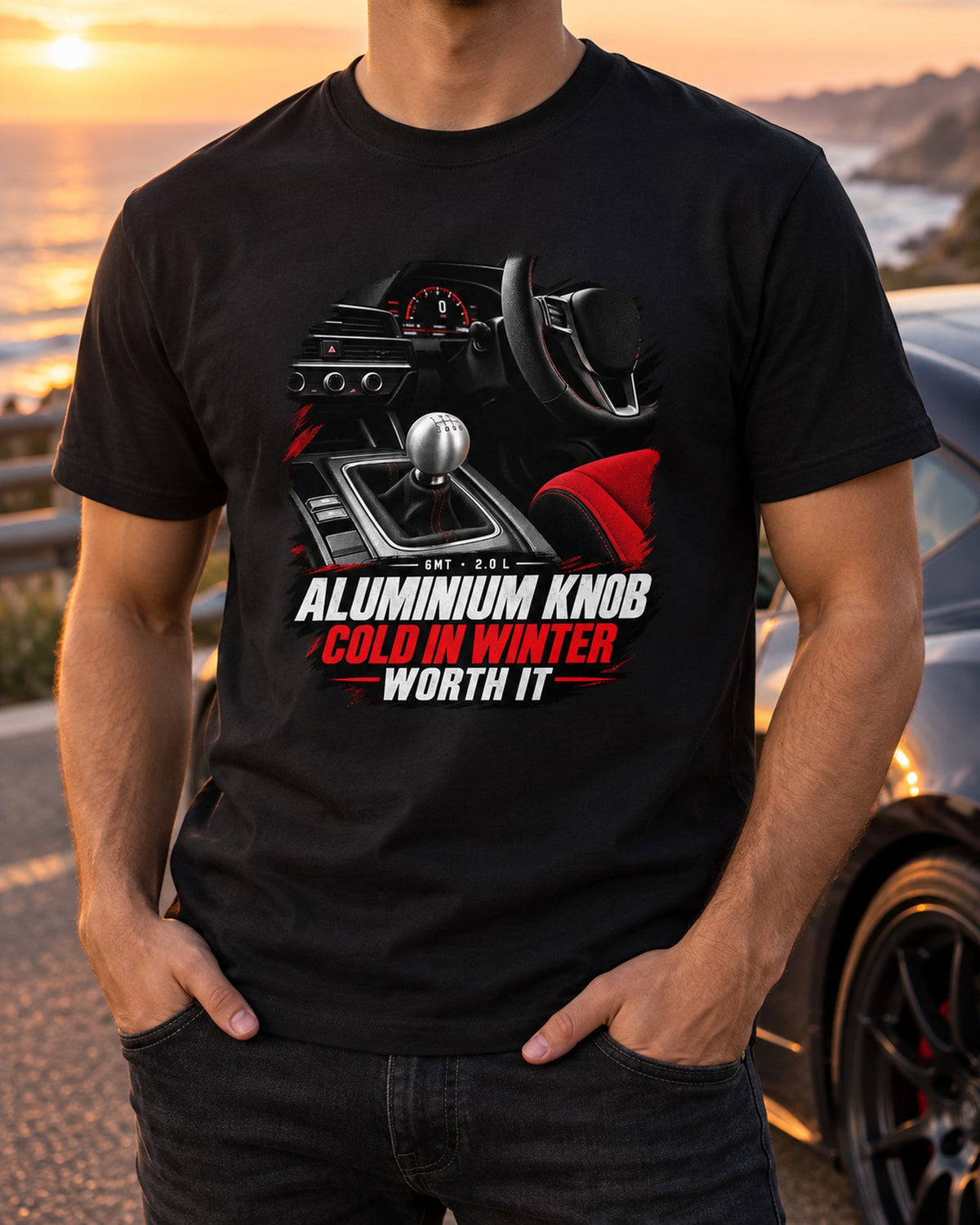 Honda Civic FL5 Aluminium Shift Knob Cockpit Graphic Tee T-Shirt Black worn hero
