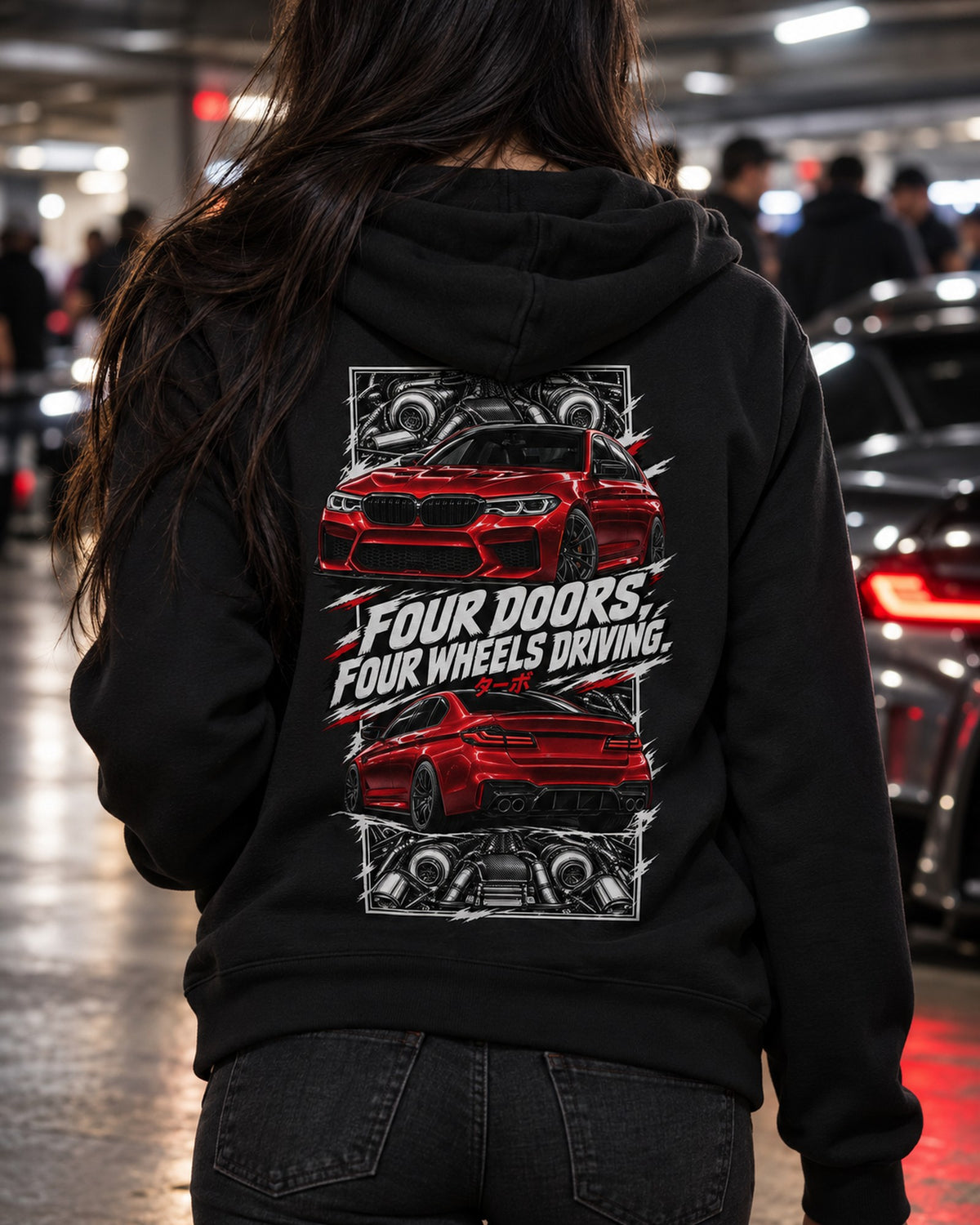 BMW F90 M5 Torn Poster Full-Back Graphic Tee Zip Hoodie Black worn hero
