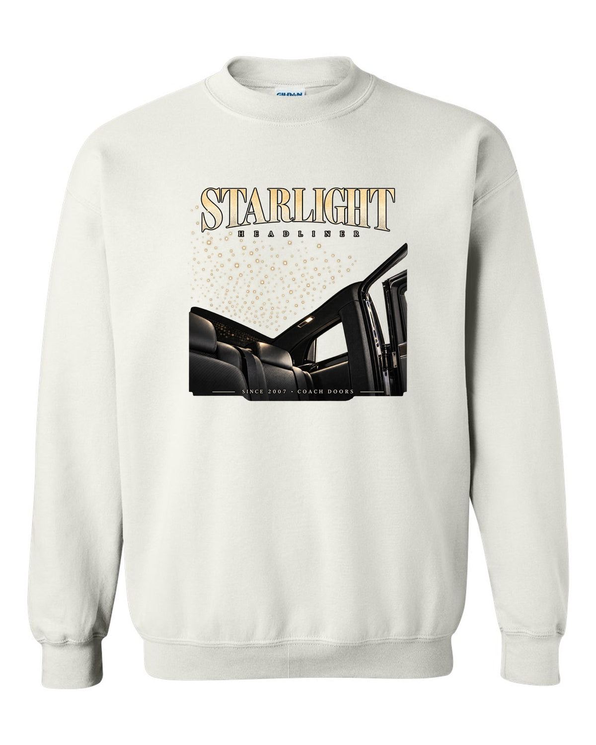 Rolls-Royce Phantom VIII starlight headliner macro white crewneck front view with the design