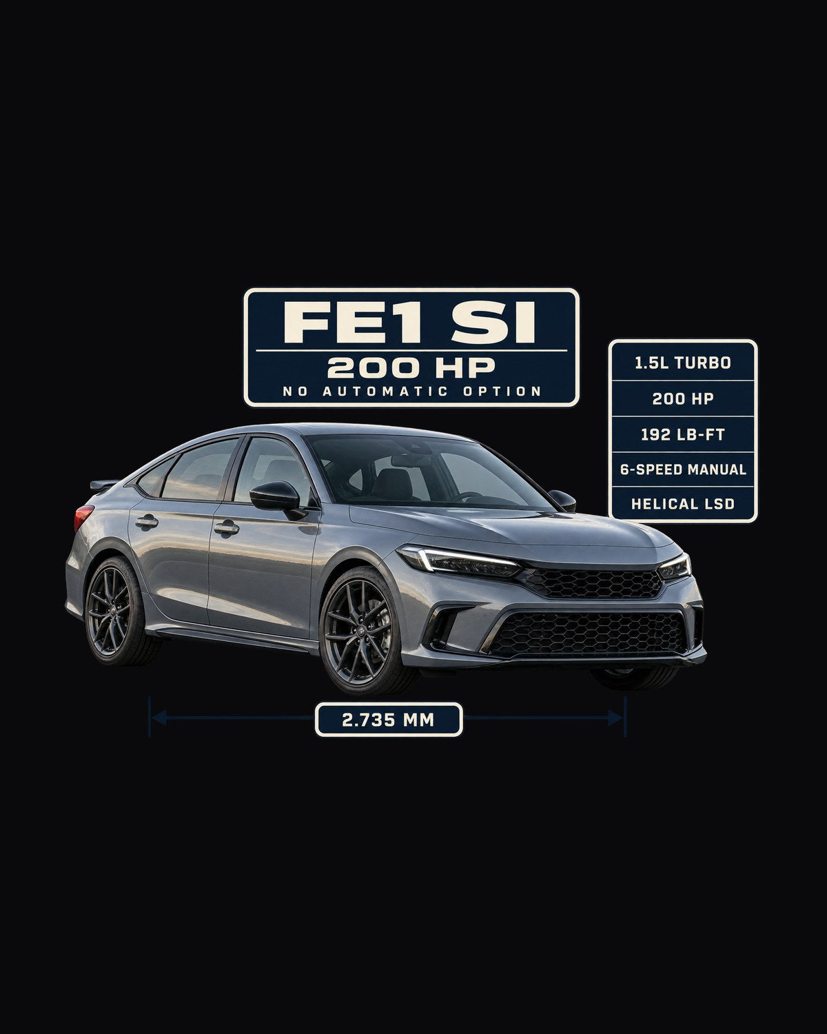 Honda Civic Si FE1 Spec Poster Shirt, 200 HP Manual Tee design only