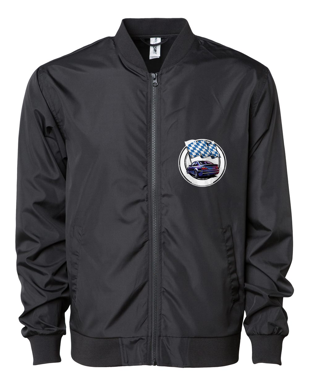 BMW M3 E46 Lozenge Bomber Jacket — Black front emblem