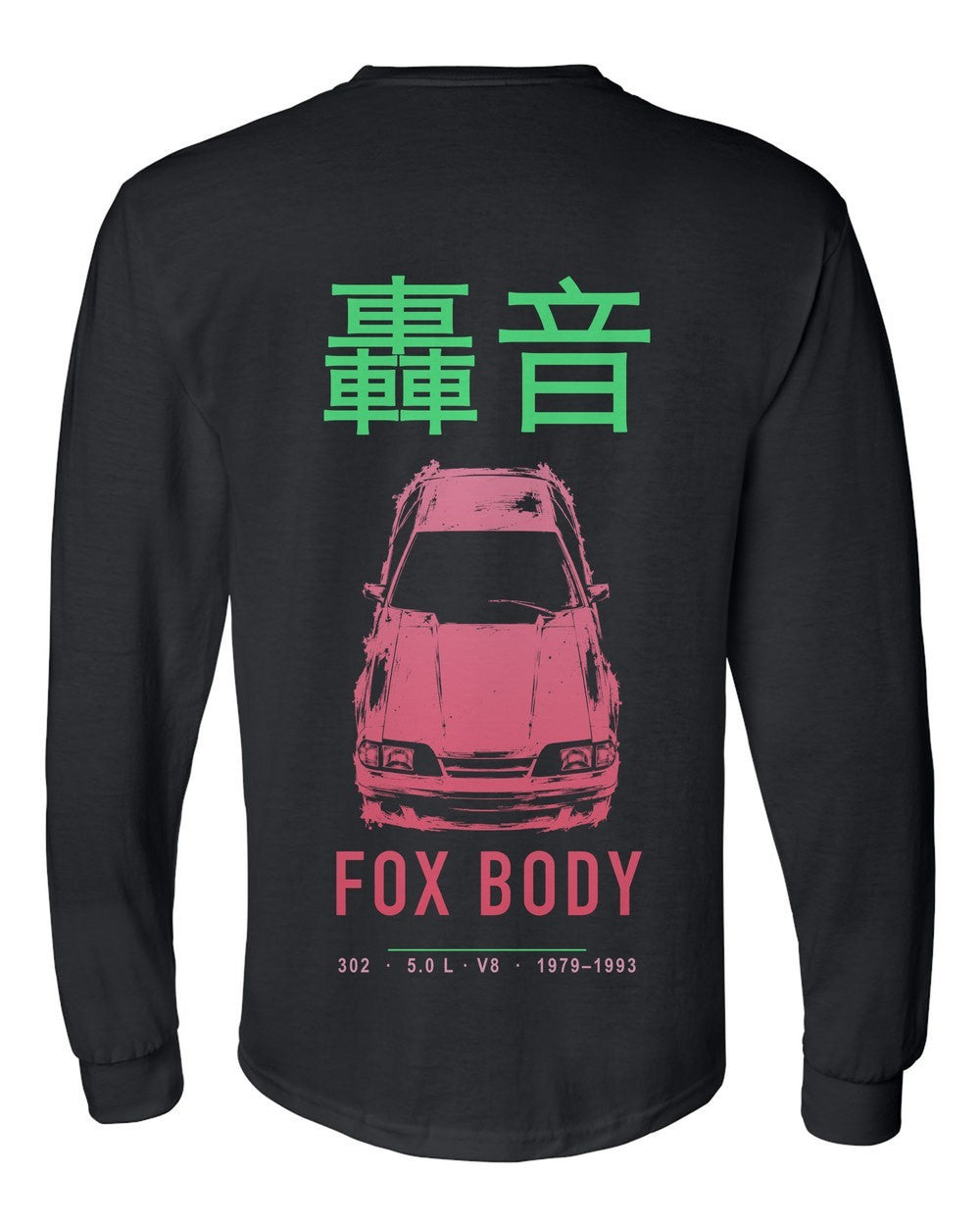 FOX BODY full-back artwork black long sleeve back view with the design