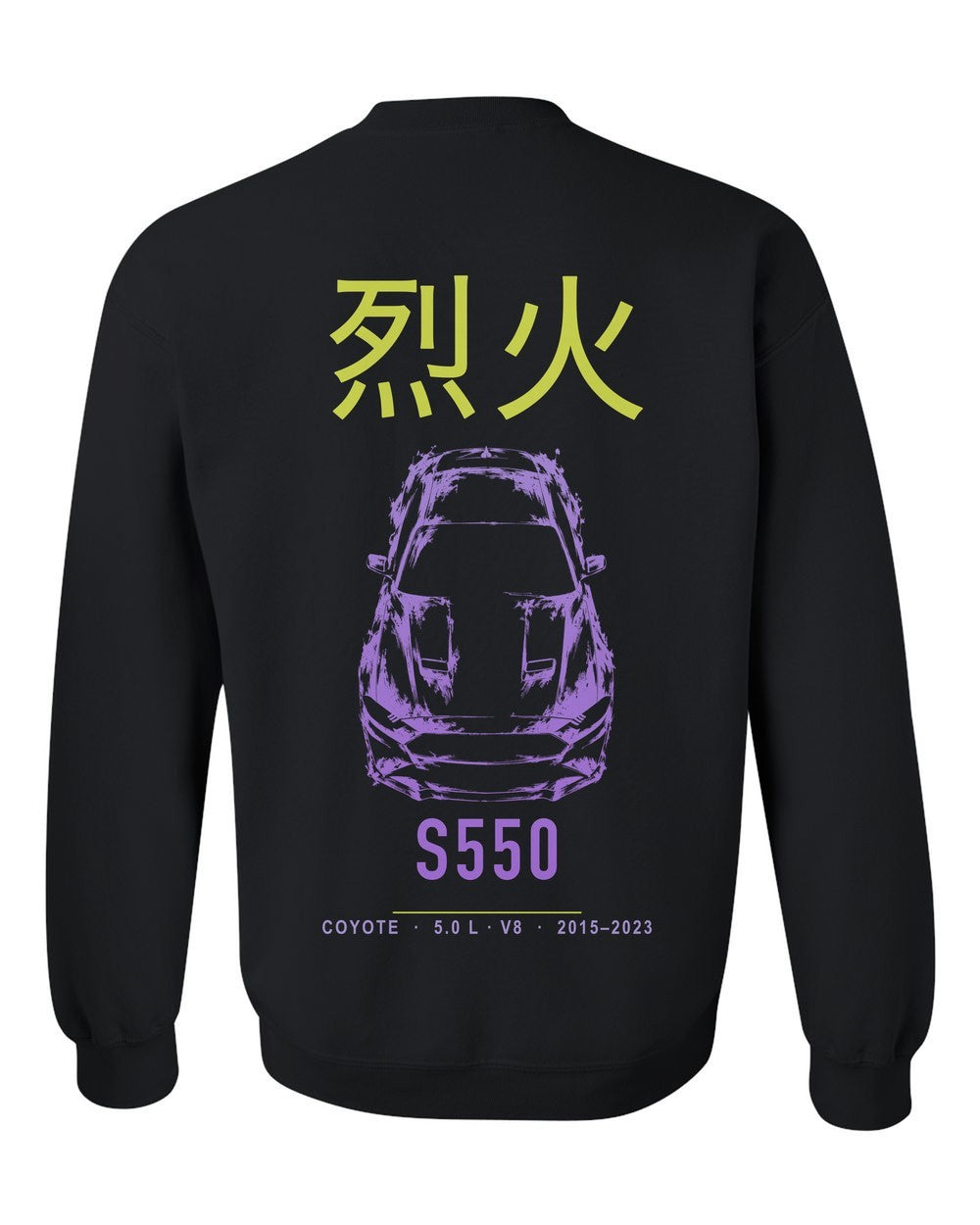 S550 full-back artwork black crewneck back view with the design