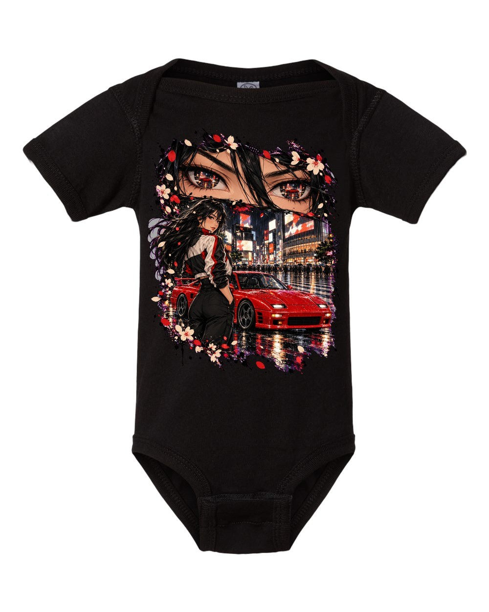 Mitsubishi 3000GT VR-4 Anime Girl Baby Onesie Black front