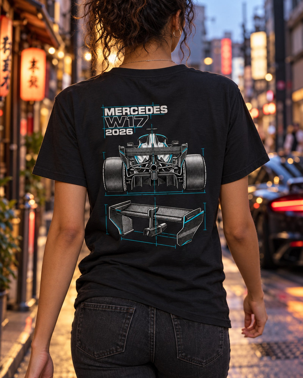 Mercedes W17 F1 2026 Rear Wing Shirt, Formula 1 Fan Tee T-Shirt Black worn hero