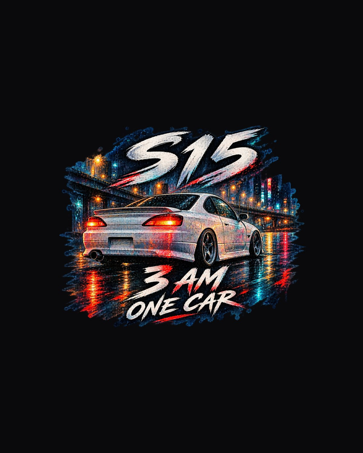 S15 Silvia Wet Road Night Watercolour Car Shirt design only