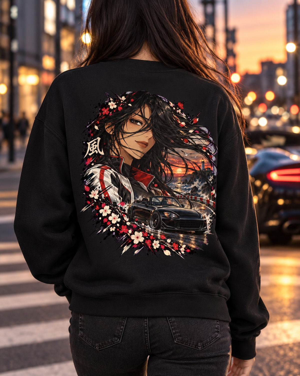 Honda S2000 Anime Girl Shirt, Hoodie & More Crewneck Black worn hero