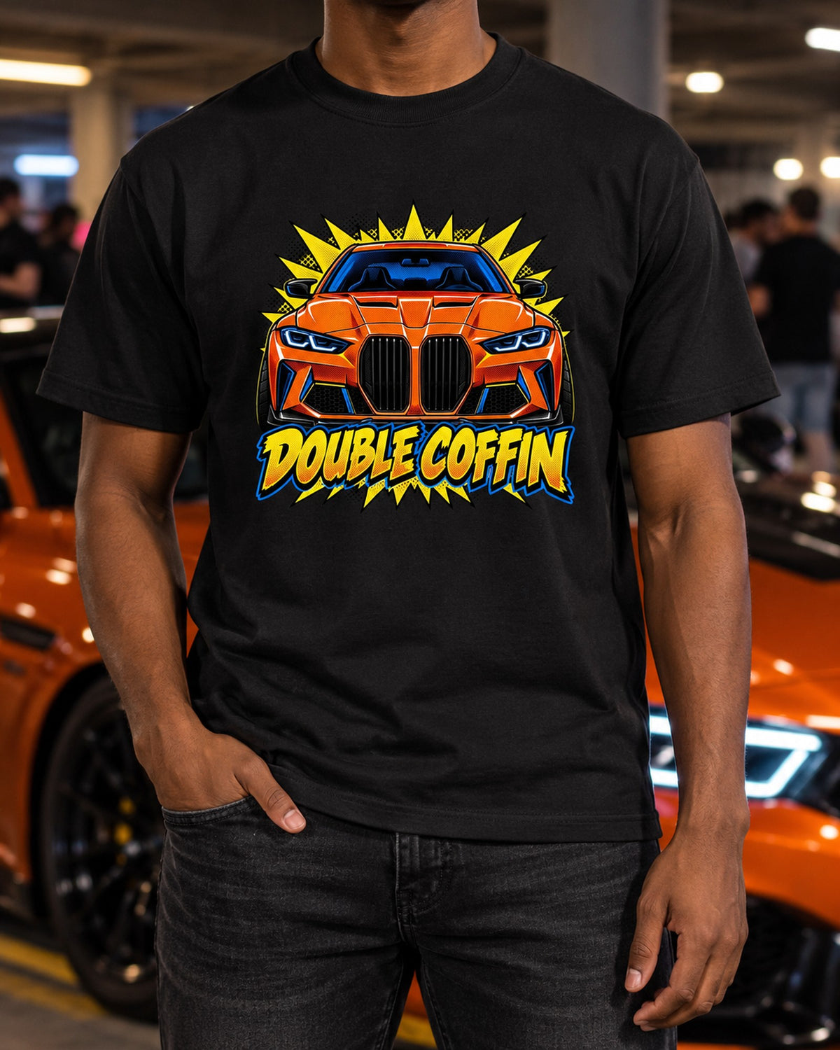 BMW G80 M3 Double Coffin Pop Art Shirt, Head-On View T-Shirt Black worn hero