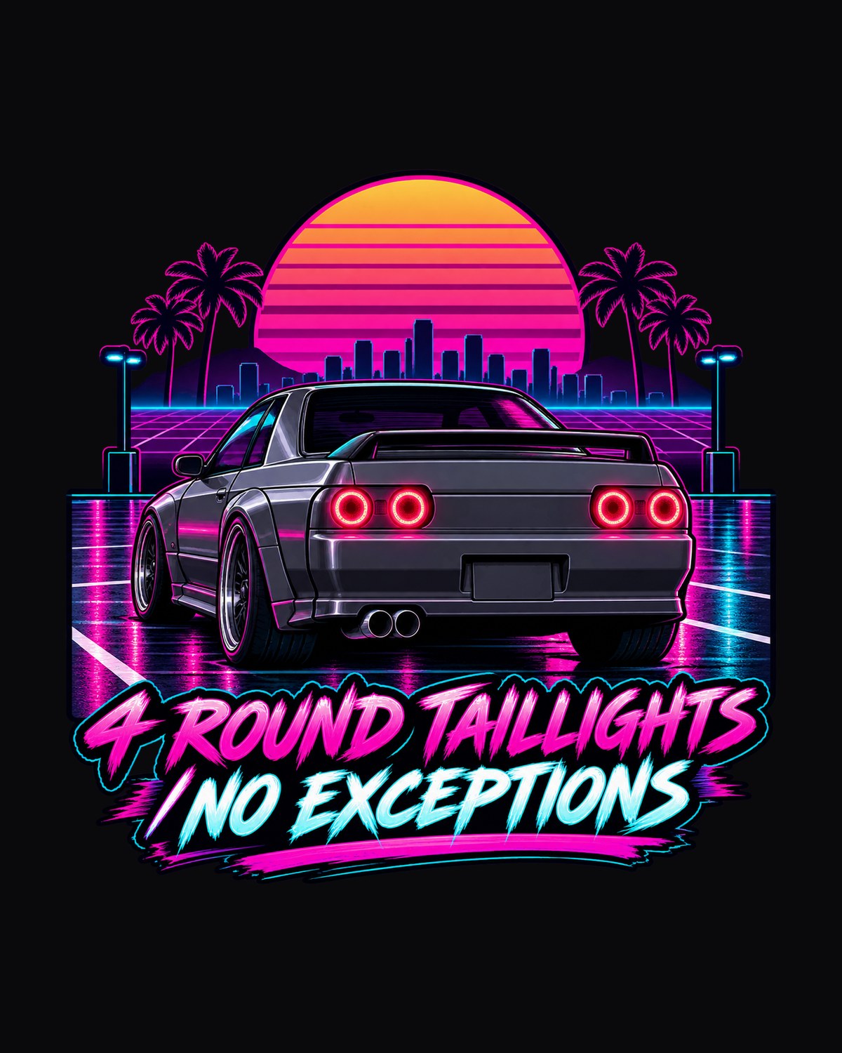 Four Lights in the Dark, Skyline GT-R R32 Synthwave Shirt design only