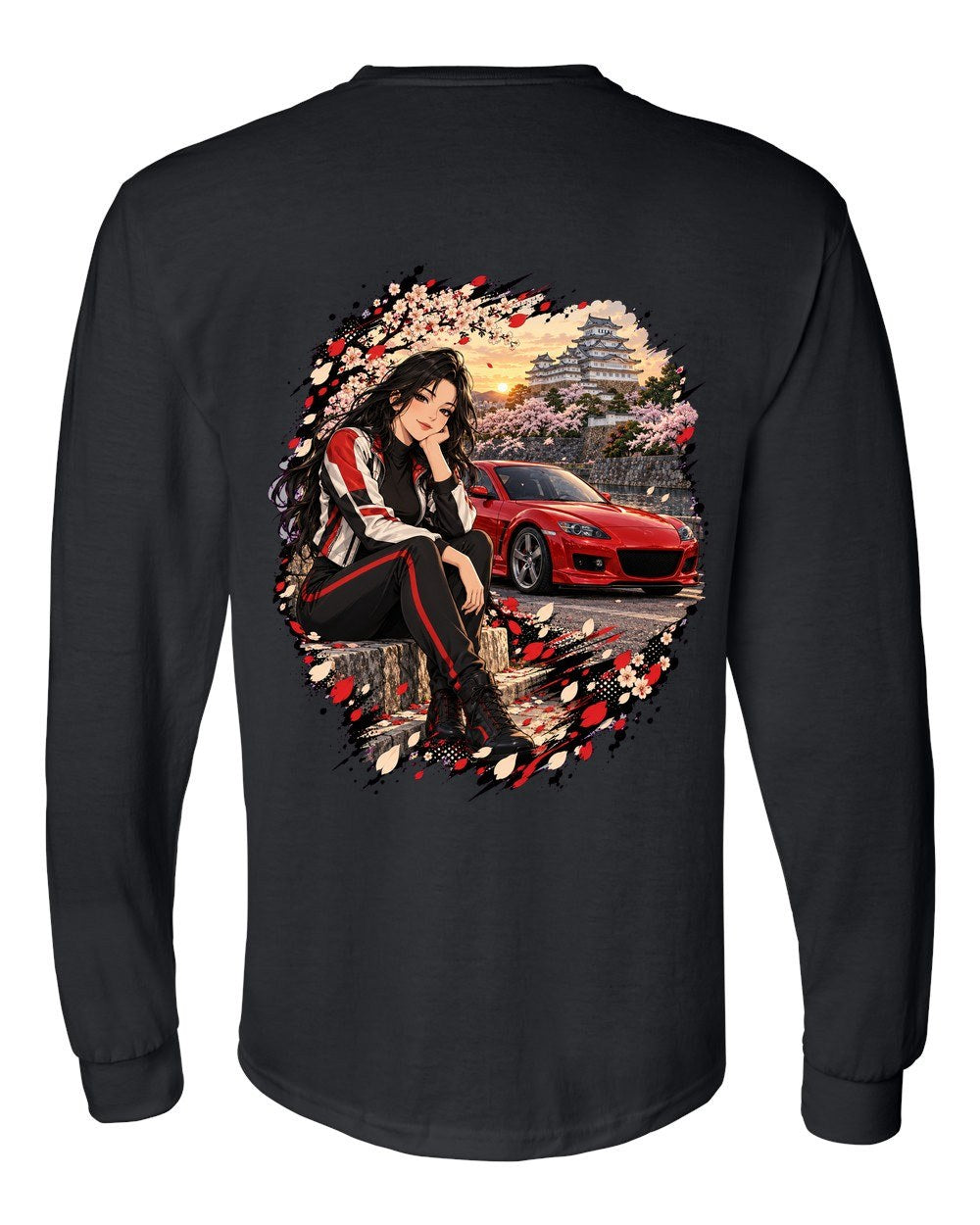 Mazda RX-8 Anime Girl Long Sleeve Black back