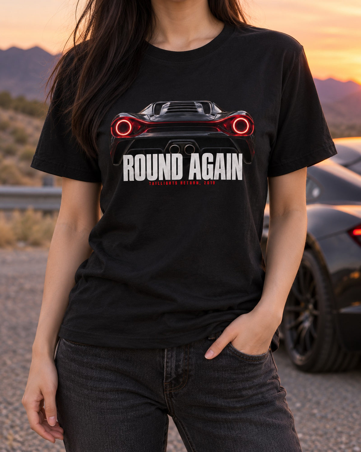 Ferrari F8 Tributo Round Taillight Macro print Tee T-Shirt Black worn hero