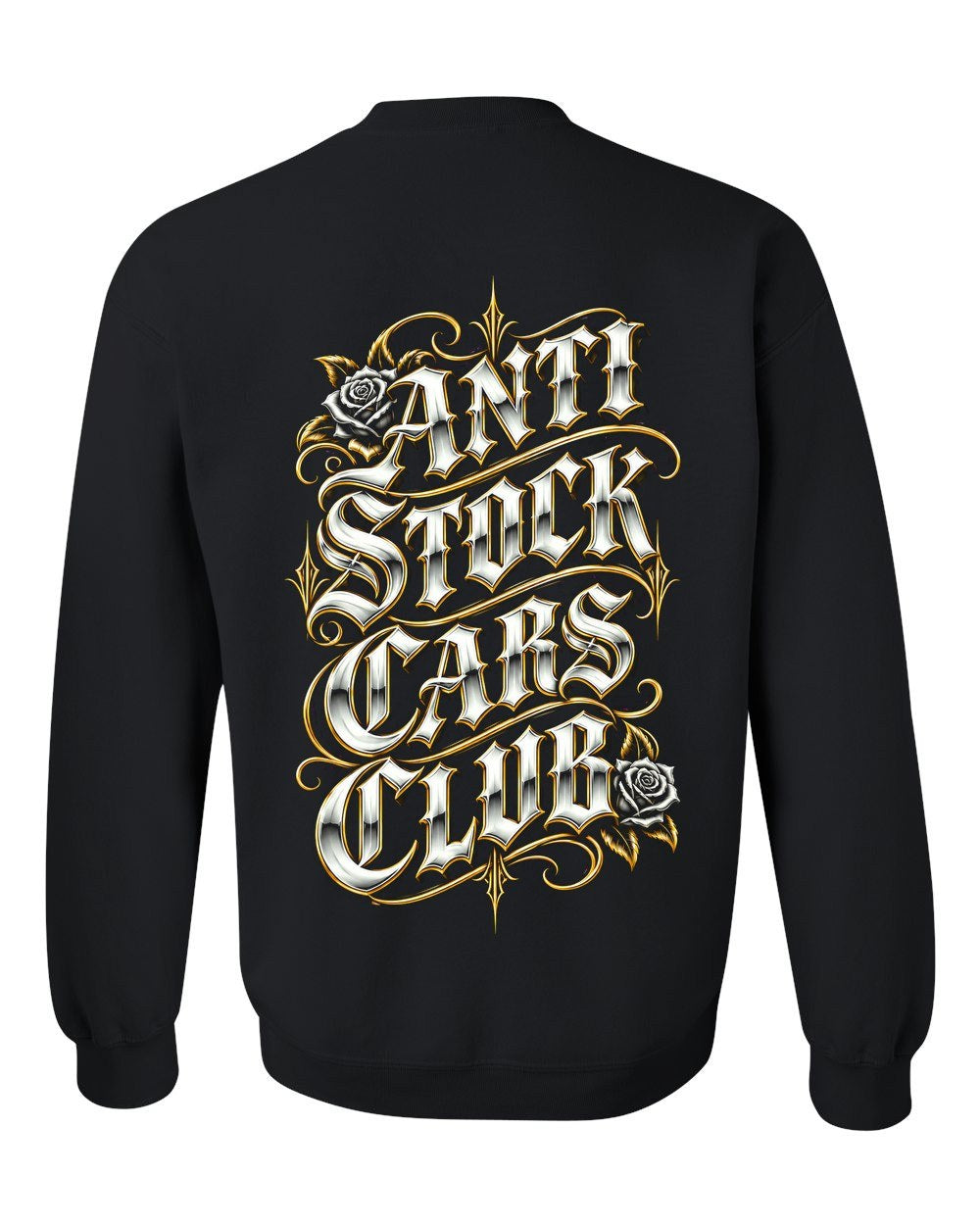 Anti Stock Cars Club Lowrider Script Crewneck Black back