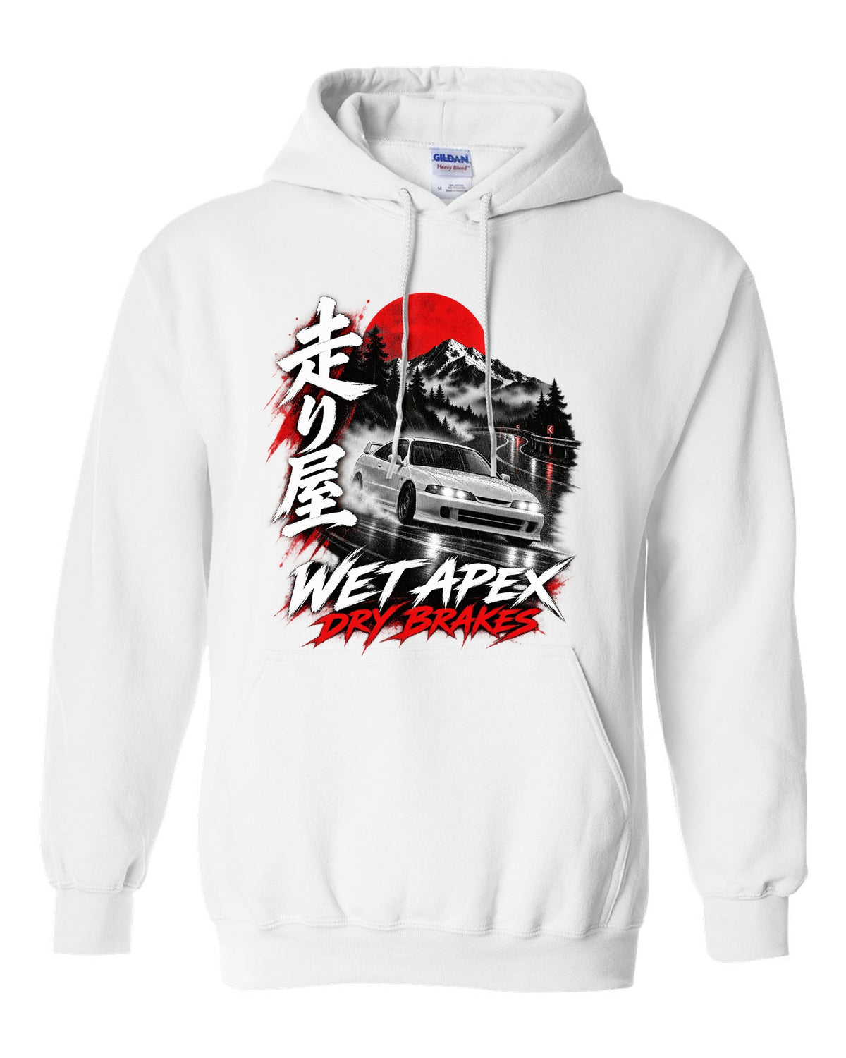 Honda Integra DC2 coupe touge night design with wet apex dry brakes text white pull over hoodie front view with the design