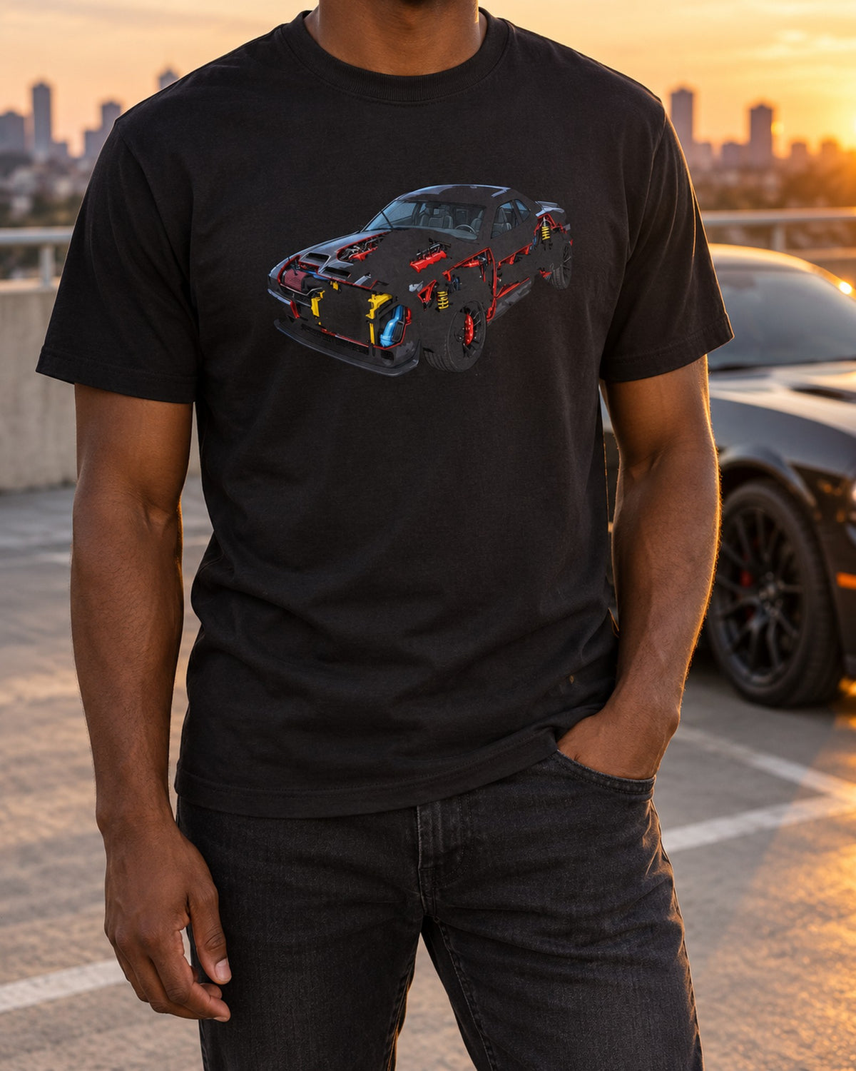 2018 Dodge Challenger Hellcat Supercharger Cutaway Shirt T-Shirt Black worn hero
