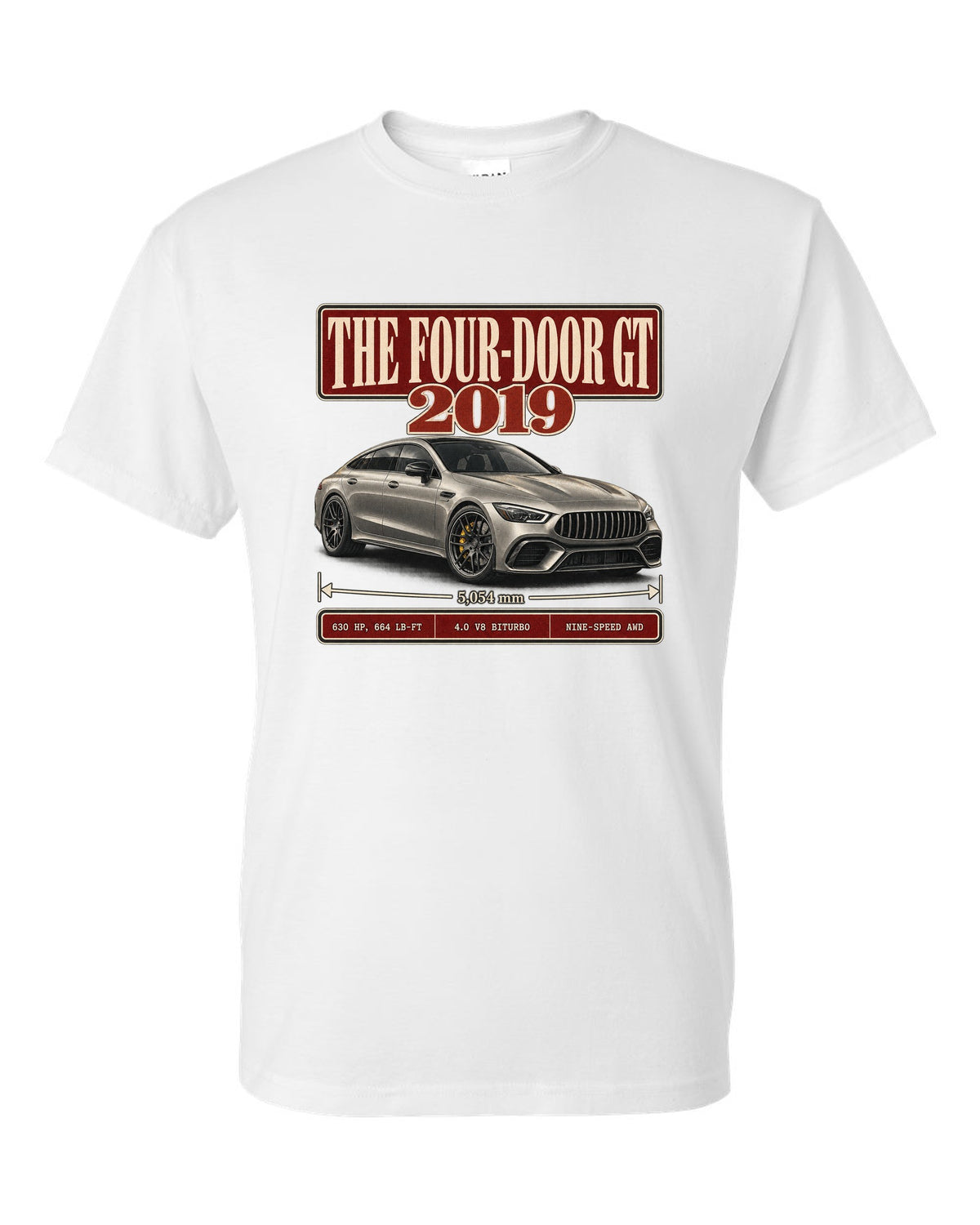 Mercedes-AMG GT 63 S 2019 archive panel design in warm silver-grey white t-shirt front view with the design
