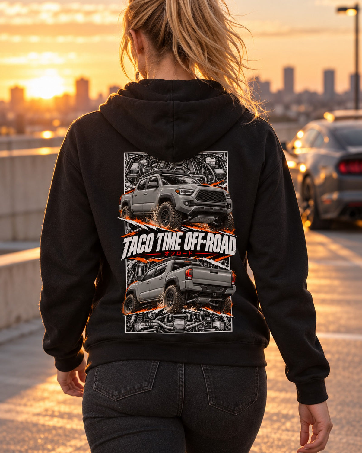 Toyota Tacoma TRD Torn Poster Full-Back Graphic Tee Zip Hoodie Black worn hero