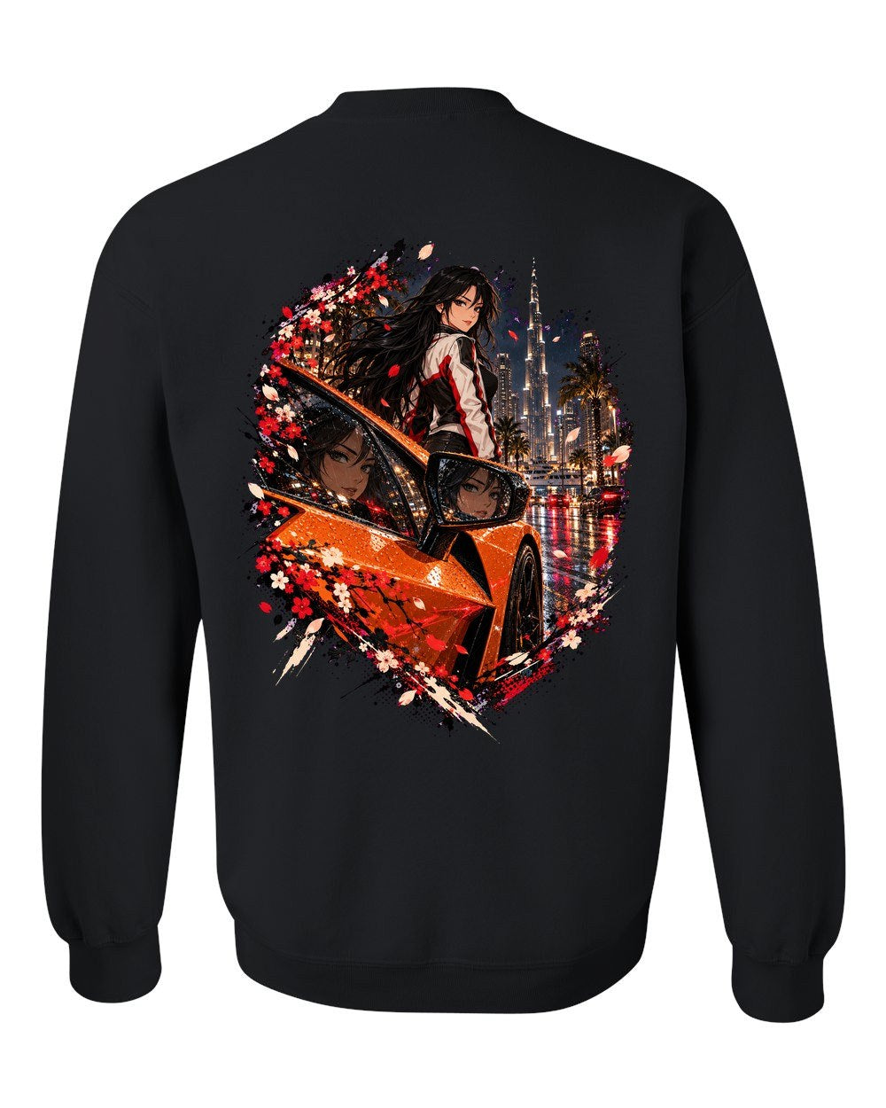 Lamborghini Revuelto Anime Girl Crewneck Black back