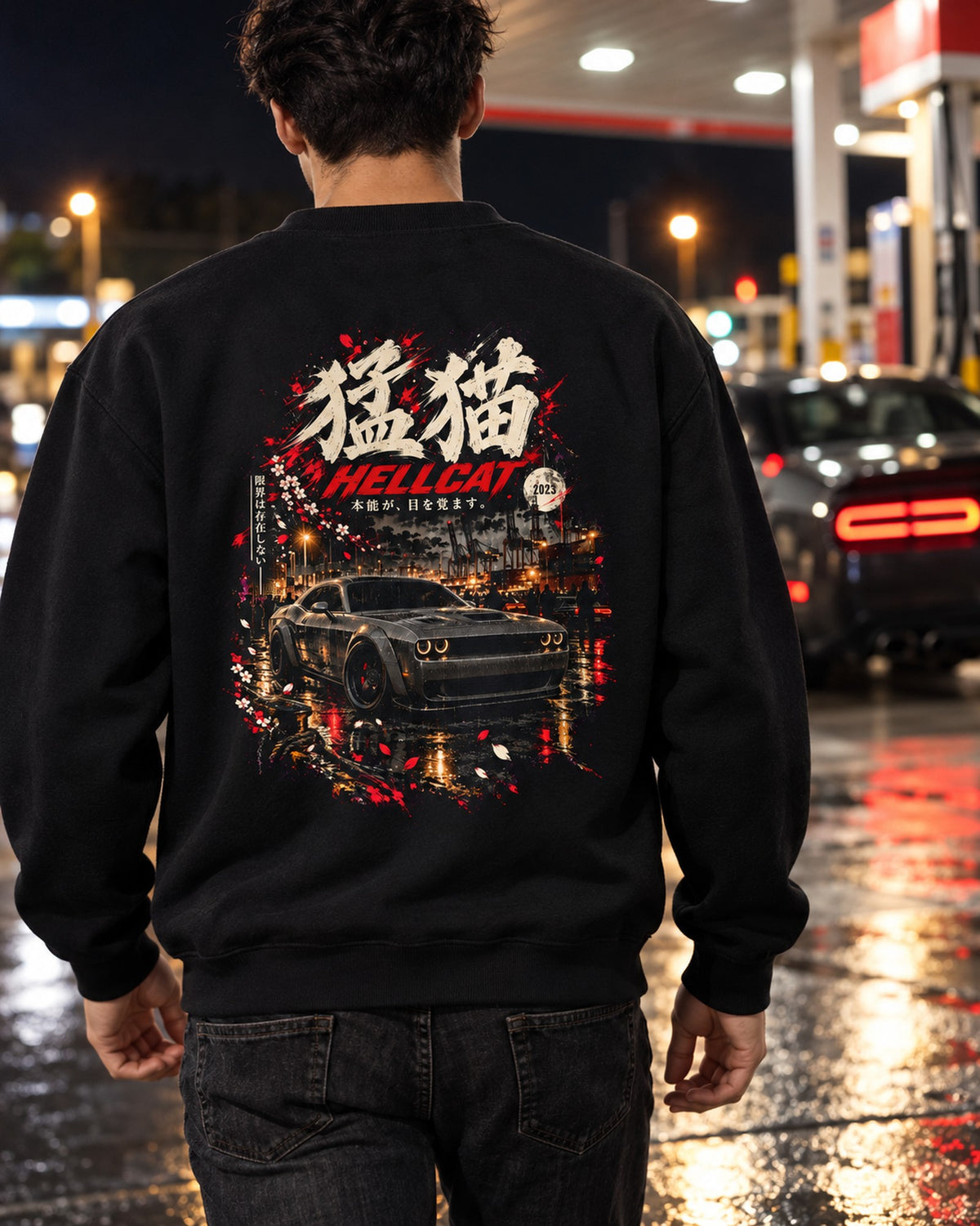 Dodge Challenger Hellcat Fierce Cat Shirt, Hoodie & More Crewneck Black worn hero