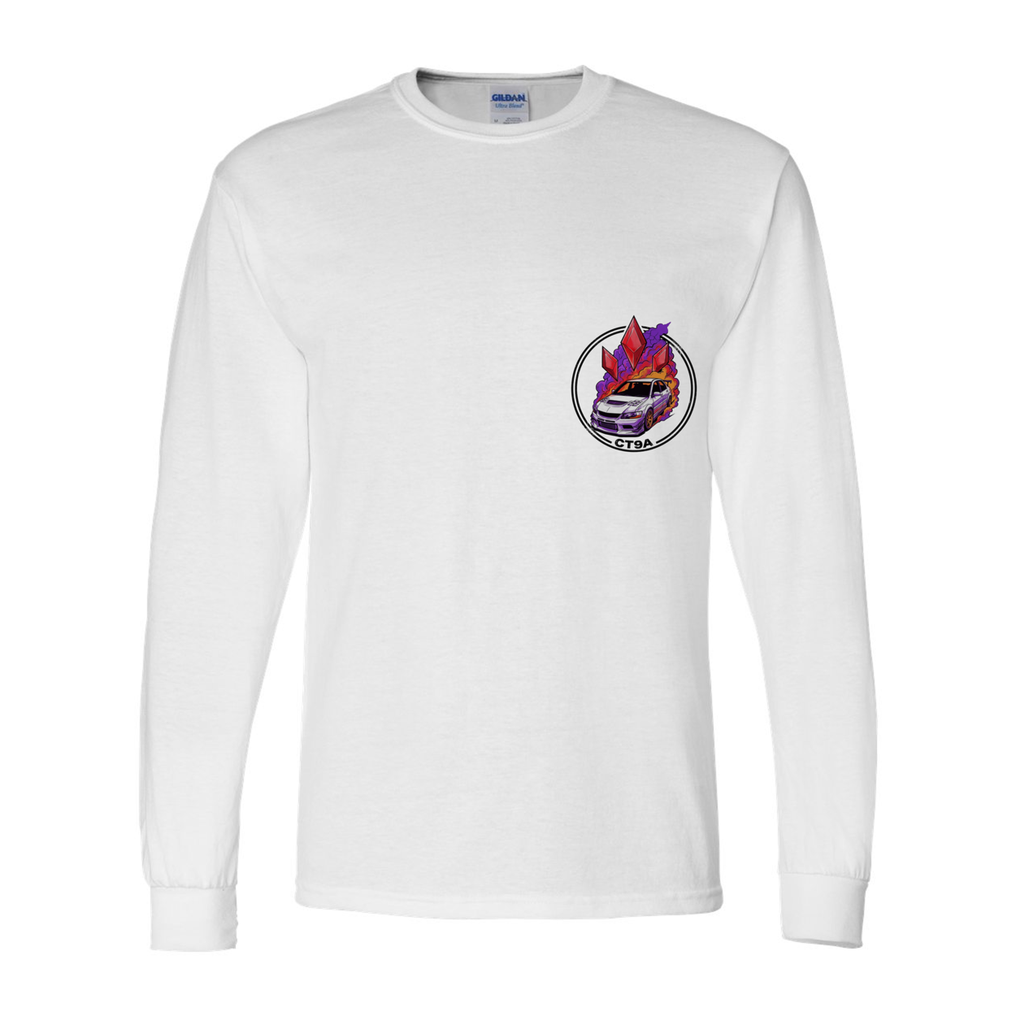 Mitsubishi Lancer Evolution IX Diamonds Long Sleeve T-Shirt — White front emblem
