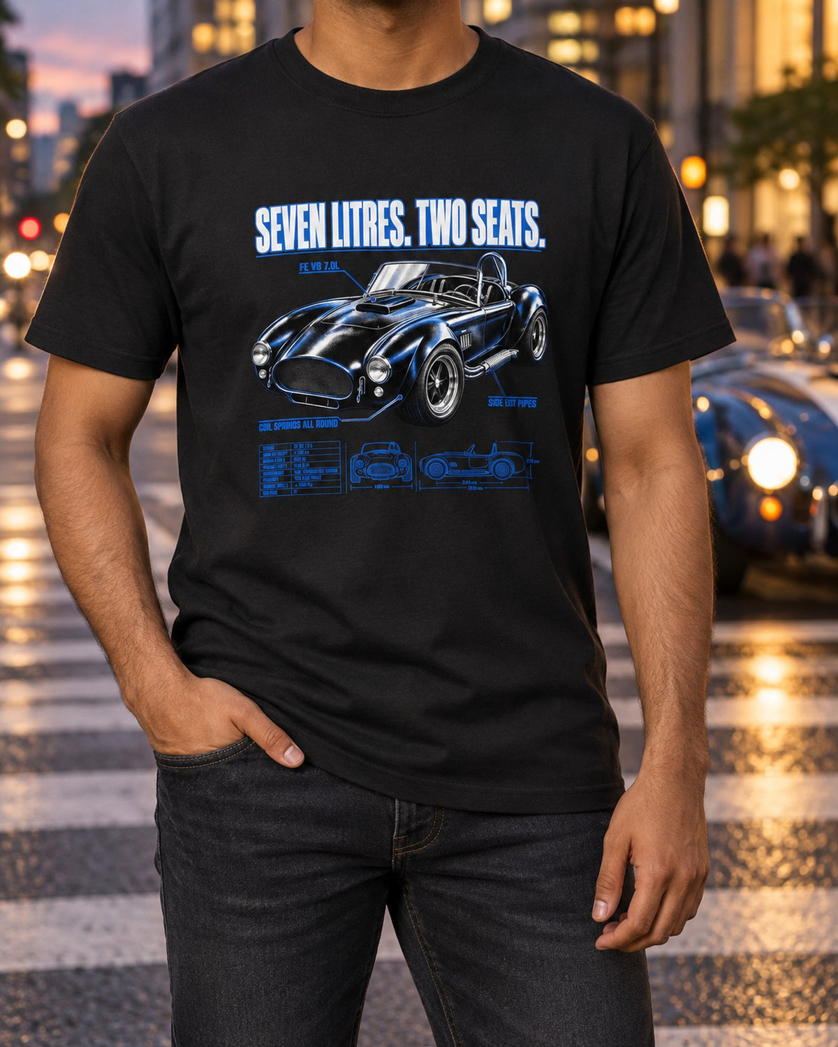 Shelby-Style 427 Roadster Top-Down Spec Poster Shirt, 1965-67 T-Shirt Black worn hero