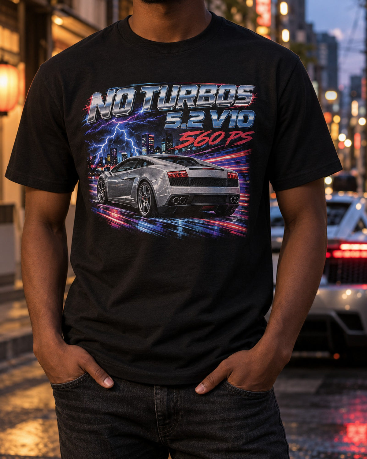Lamborghini Gallardo LP560-4 Airbrush Chrome Shirt, No Turbos T-Shirt Black worn hero