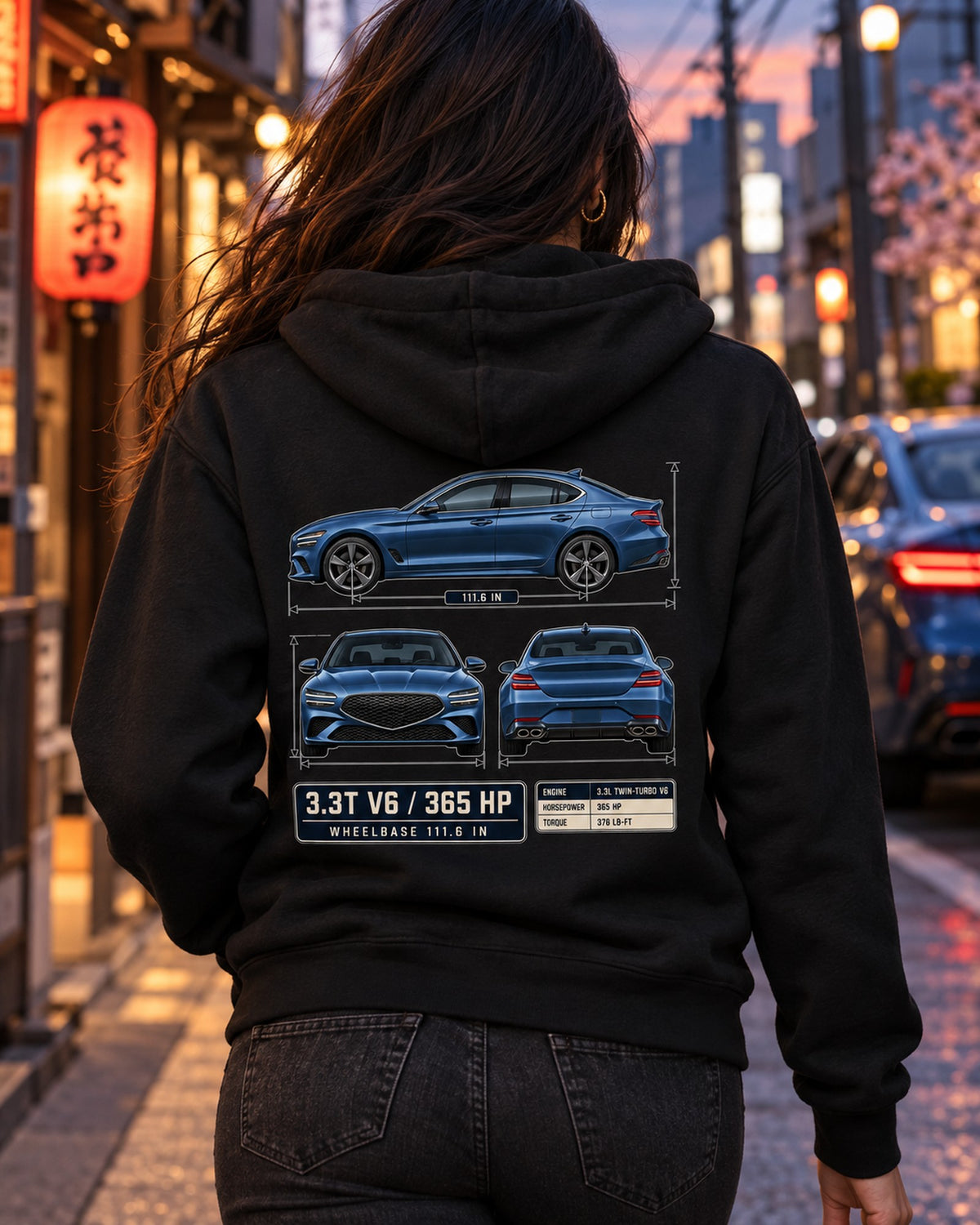 Genesis G70 3.3T Blueprint Shirt, V6 Sport Sedan Gift Zip Hoodie Black worn hero