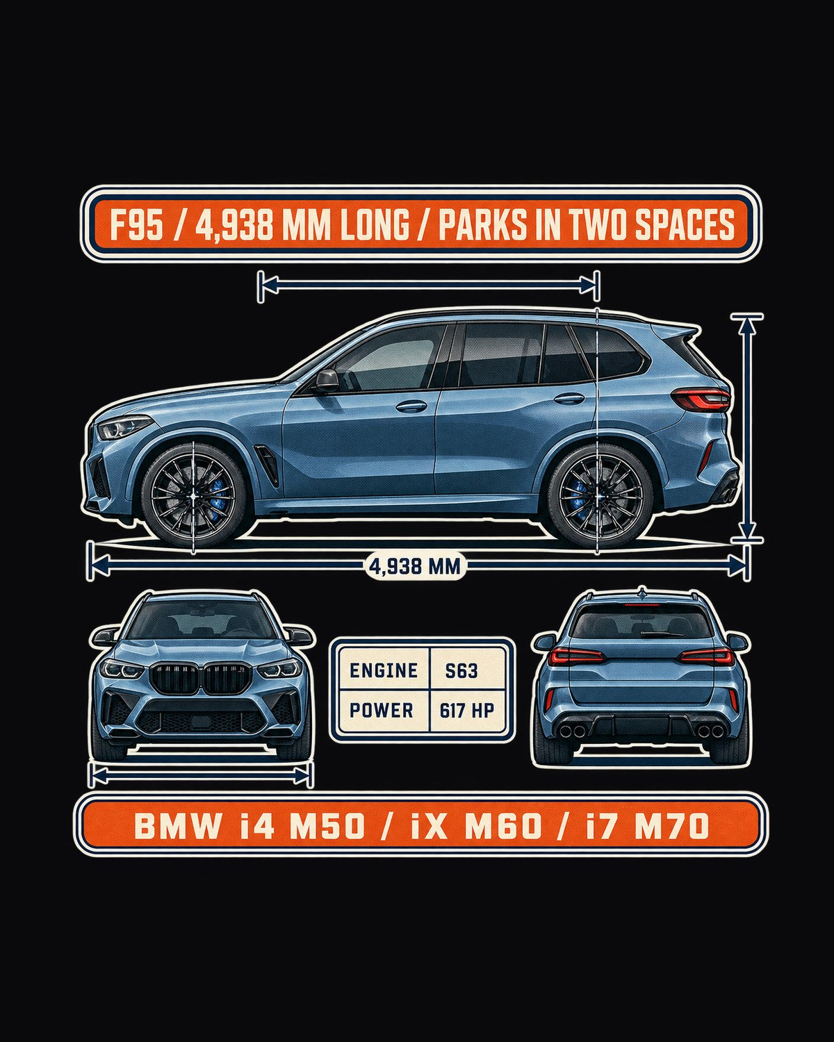 BMW X5 M Competition F95 Blueprint Tee, Car Enthusiast Gift design only