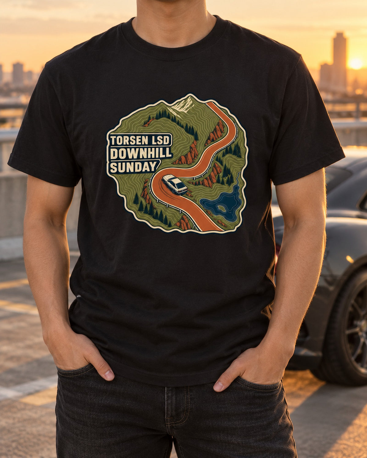 Genesis Coupe BK2 Touge Route Map Shirt, Torsen LSD Sunday T-Shirt Black worn hero