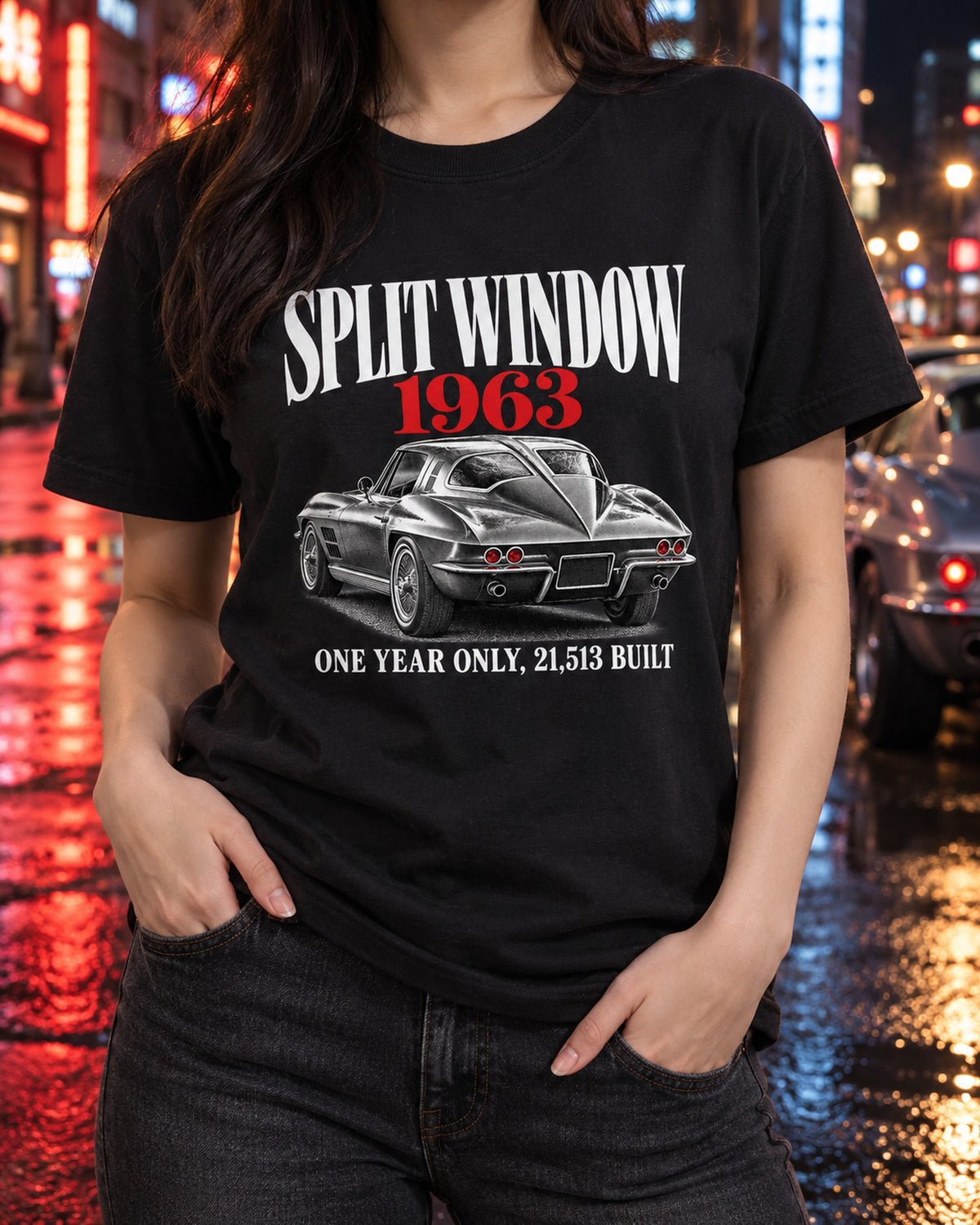 Corvette C2 Sting Ray 1963 Split Window Editorial Shirt T-Shirt Black worn hero