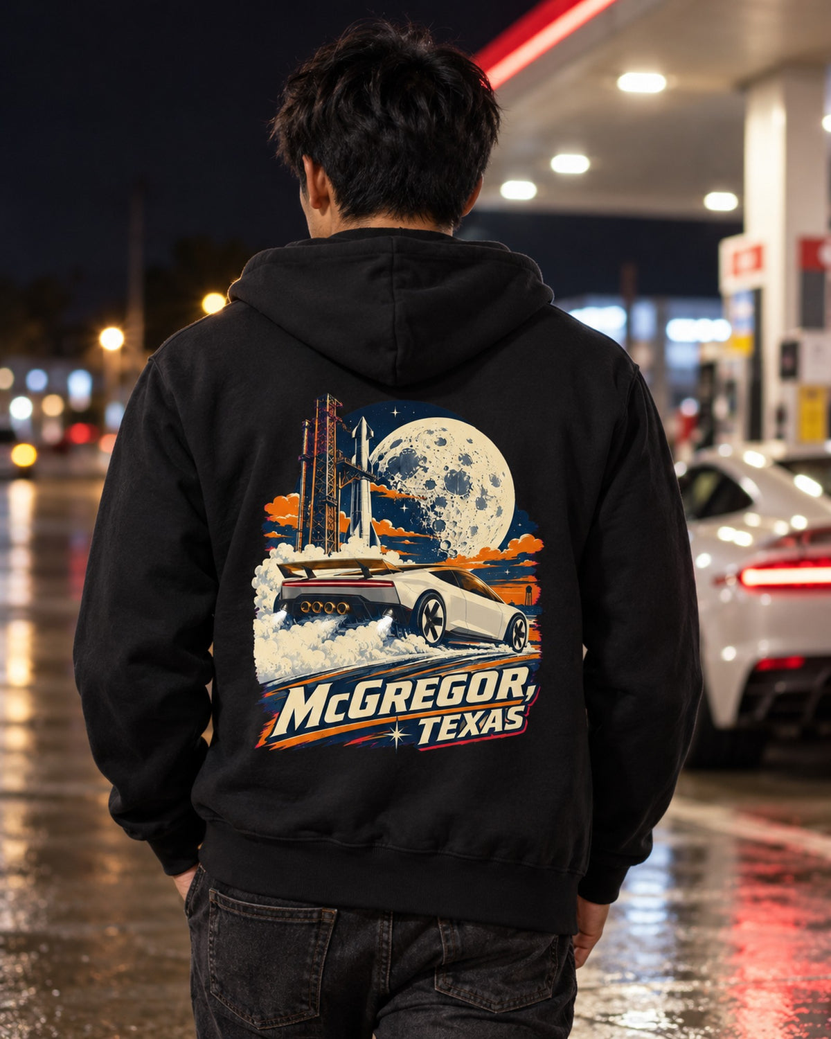 Tesla Roadster McGregor Texas Shirt, Hoodie & More Zip Hoodie Black worn hero