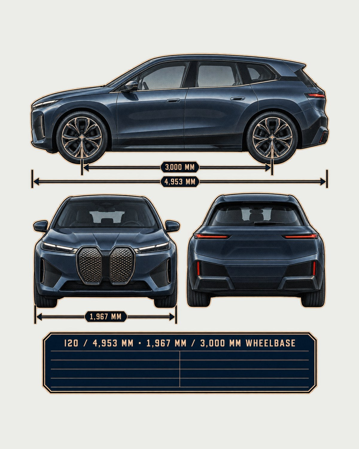 BMW iX M60 I20 Three-View Spec Table Shirt, Car Gift design only