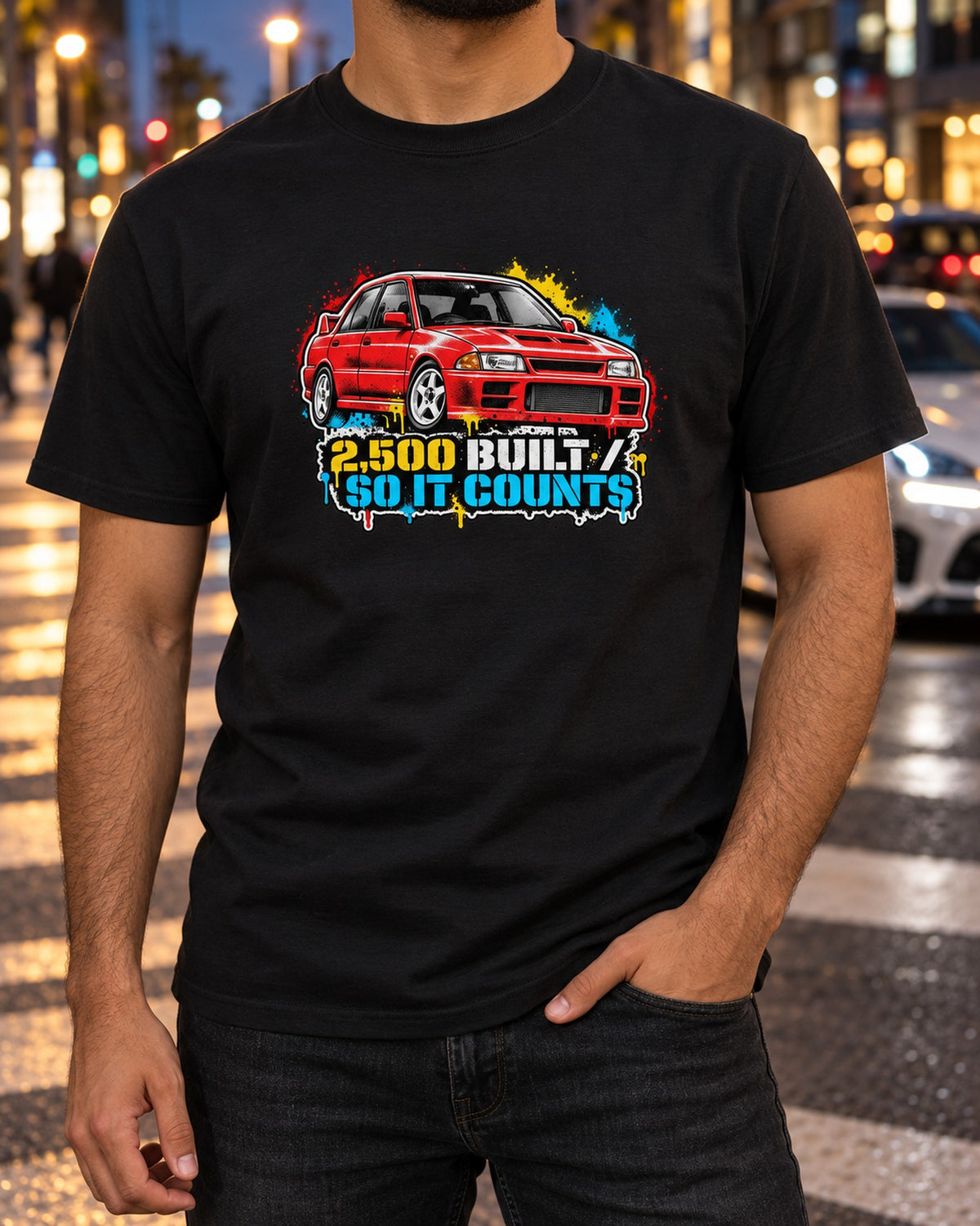 Mitsubishi Lancer Evolution I CD9A Homologation Stencil Tee T-Shirt Black worn hero
