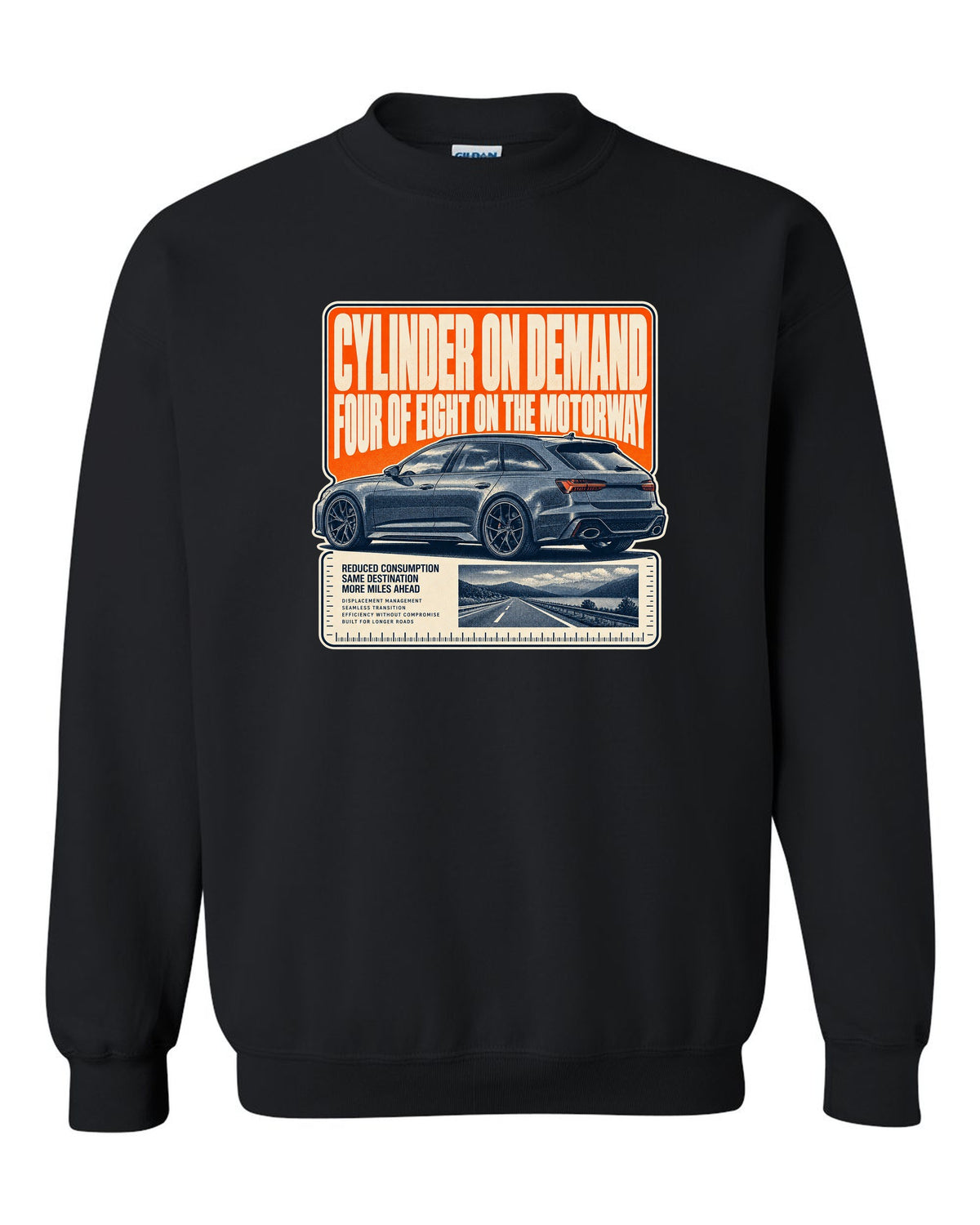 Audi RS6 Avant C8 wagon halftone statement print black crewneck front view with the design