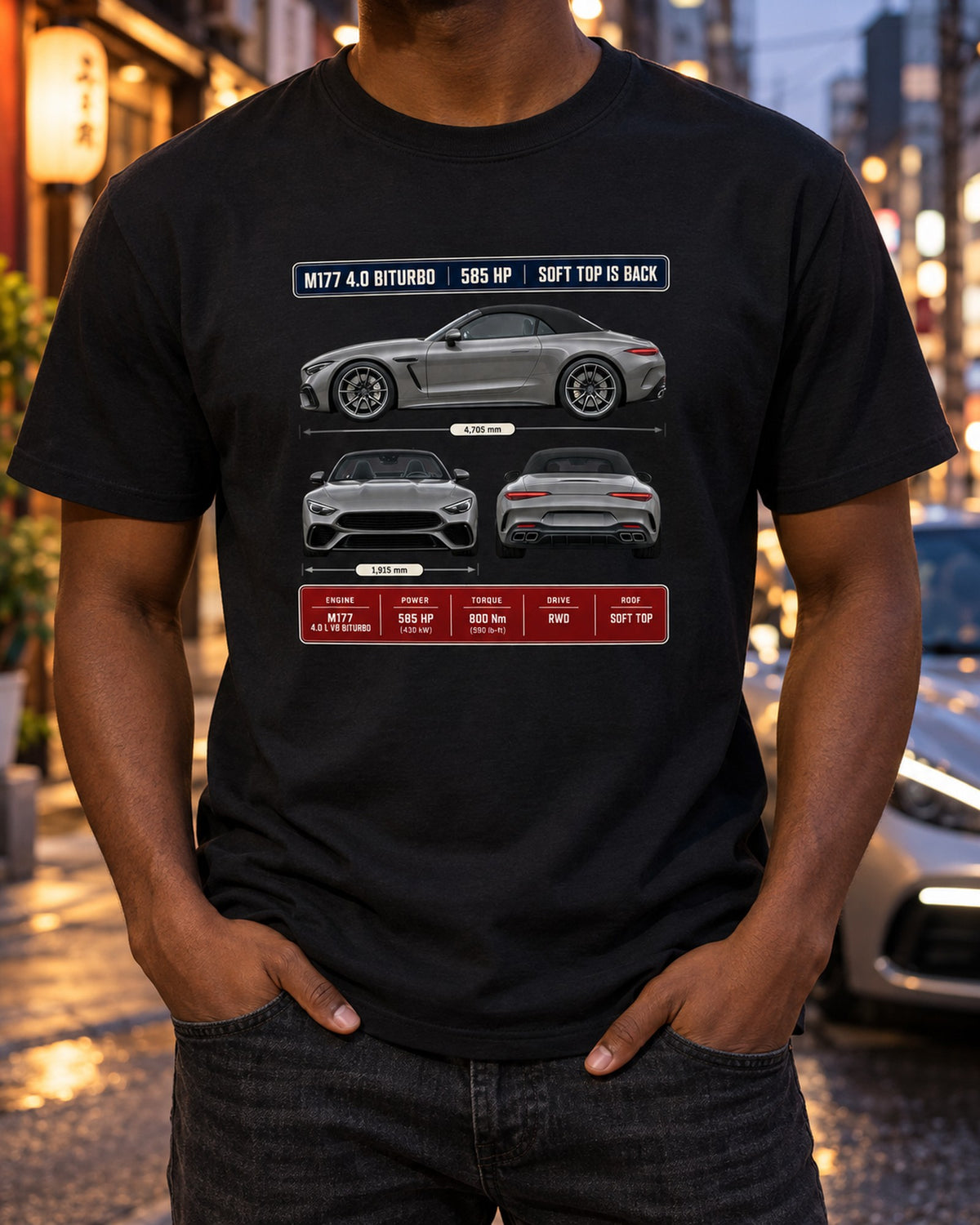 Mercedes-AMG SL63 R232 Three-View Spec Shirt, Car Guy Gift T-Shirt Black worn hero