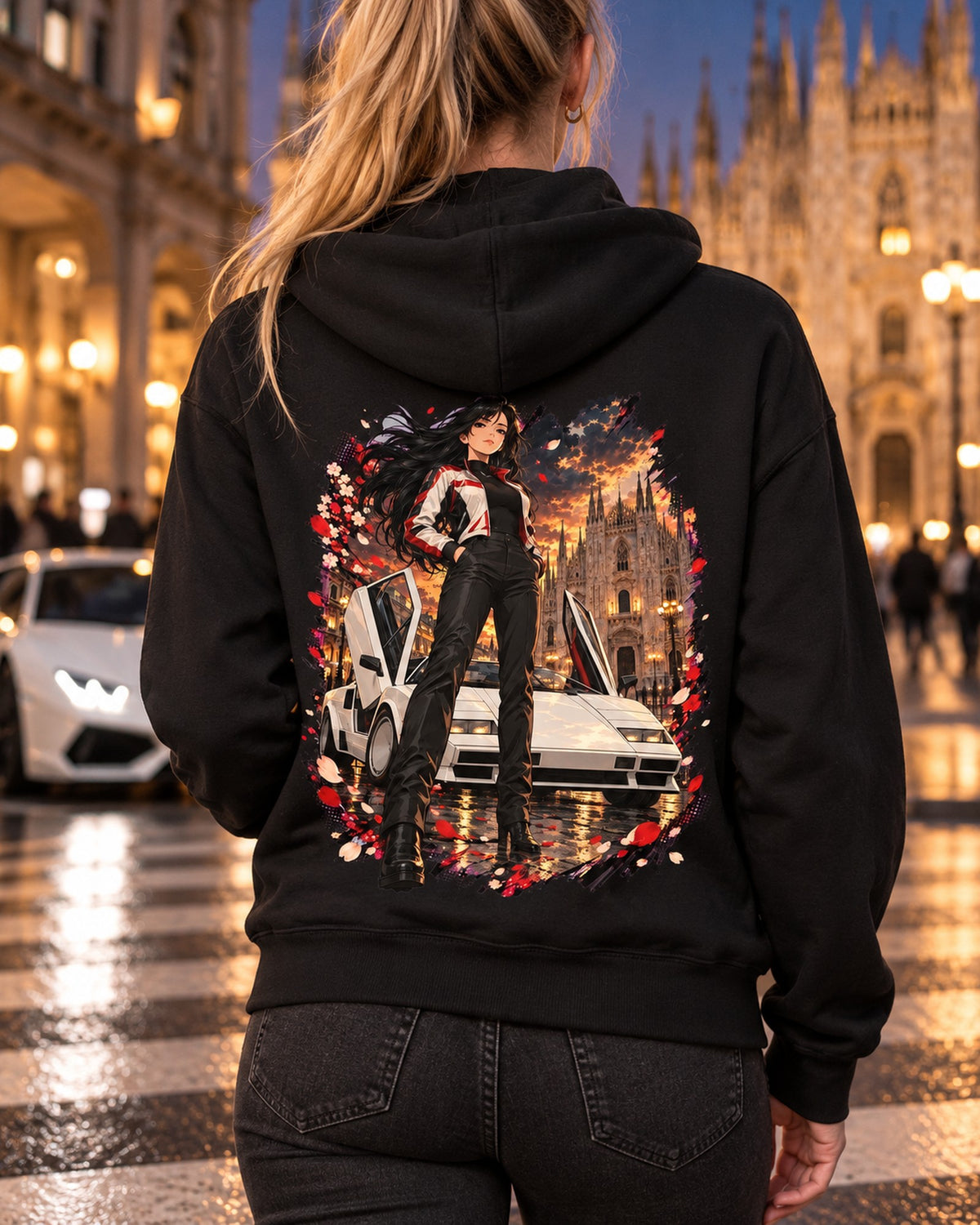 Lamborghini Countach Anime Girl Shirt, Hoodie & More Zip Hoodie Black worn hero