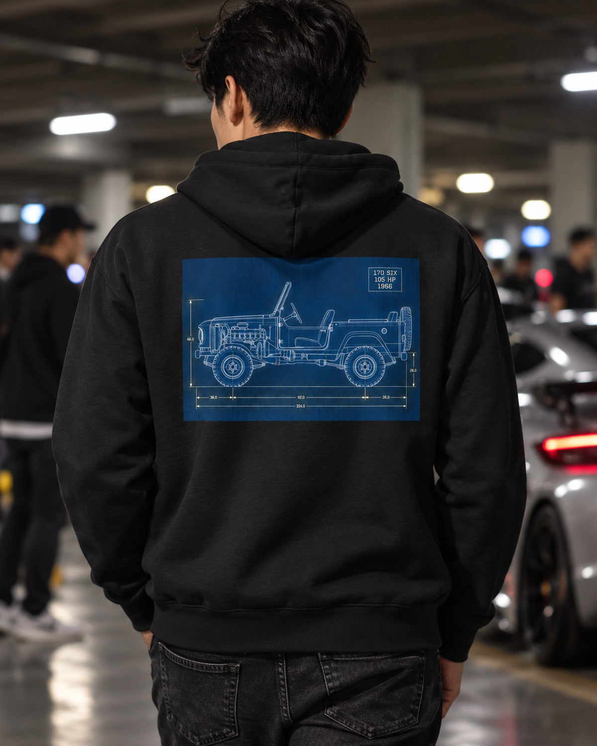 1966 Ford Bronco U13 Roadster Dawn Trailhead Blueprint Shirt Zip Hoodie Black worn hero