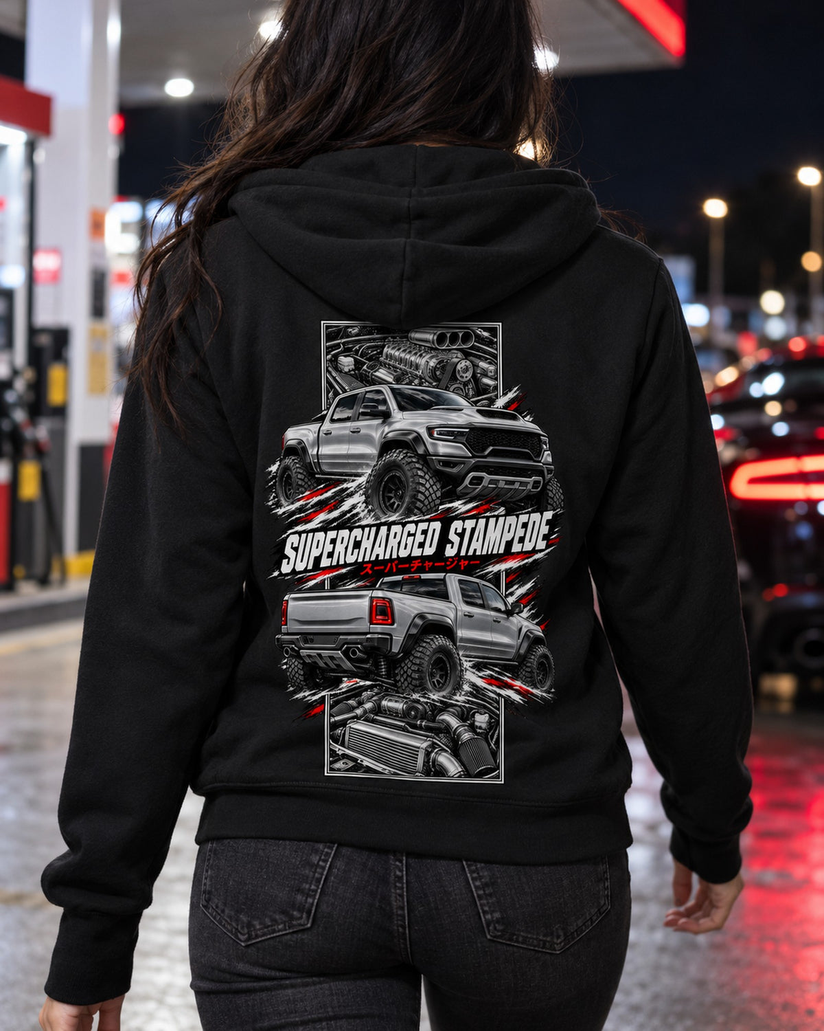 RAM 1500 Trx Torn Poster Full-Back Graphic Tee Zip Hoodie Black worn hero