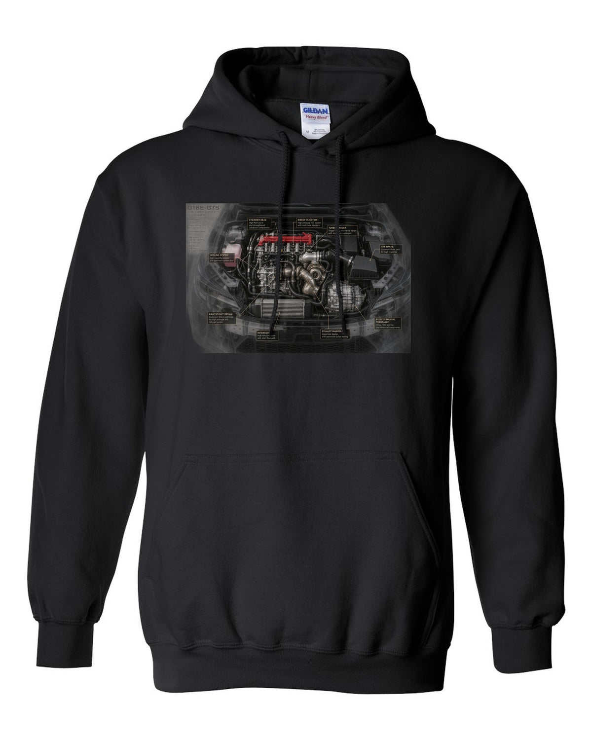GR Corolla Circuit Edition Aero Callouts Graphic Tee black pull over hoodie front view with the design