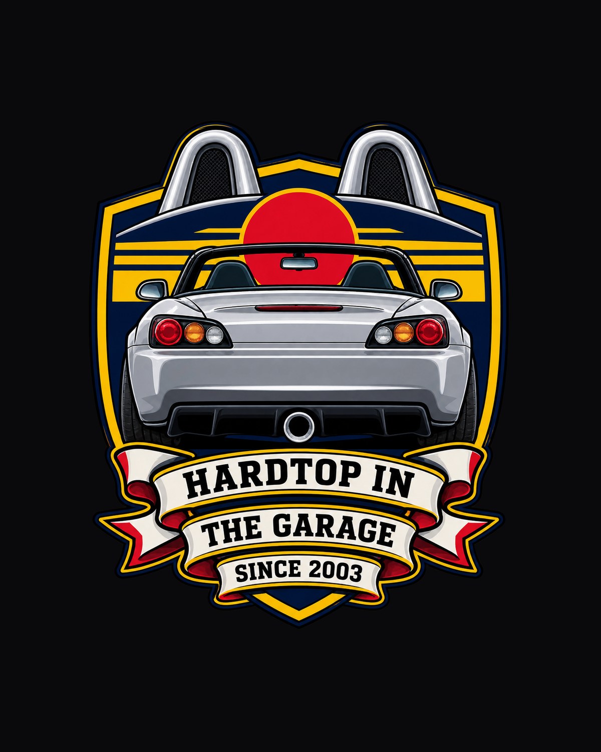 Honda S2000 AP1 Embroidery Patch Style Tee, Hardtop in Garage design only