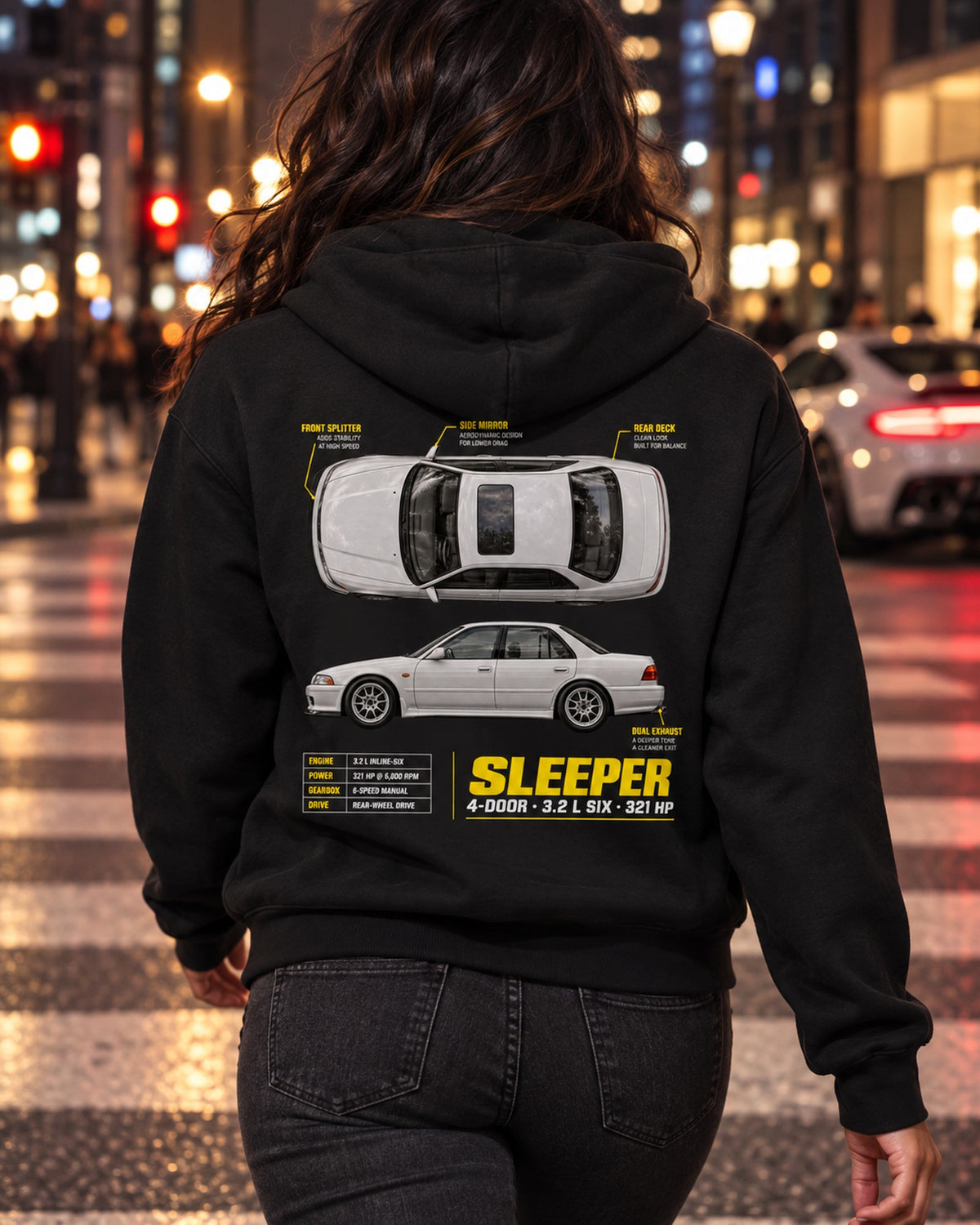 BMW E36 M3 Sedan Four-Door Sleeper Spec Poster Shirt Zip Hoodie Black worn hero
