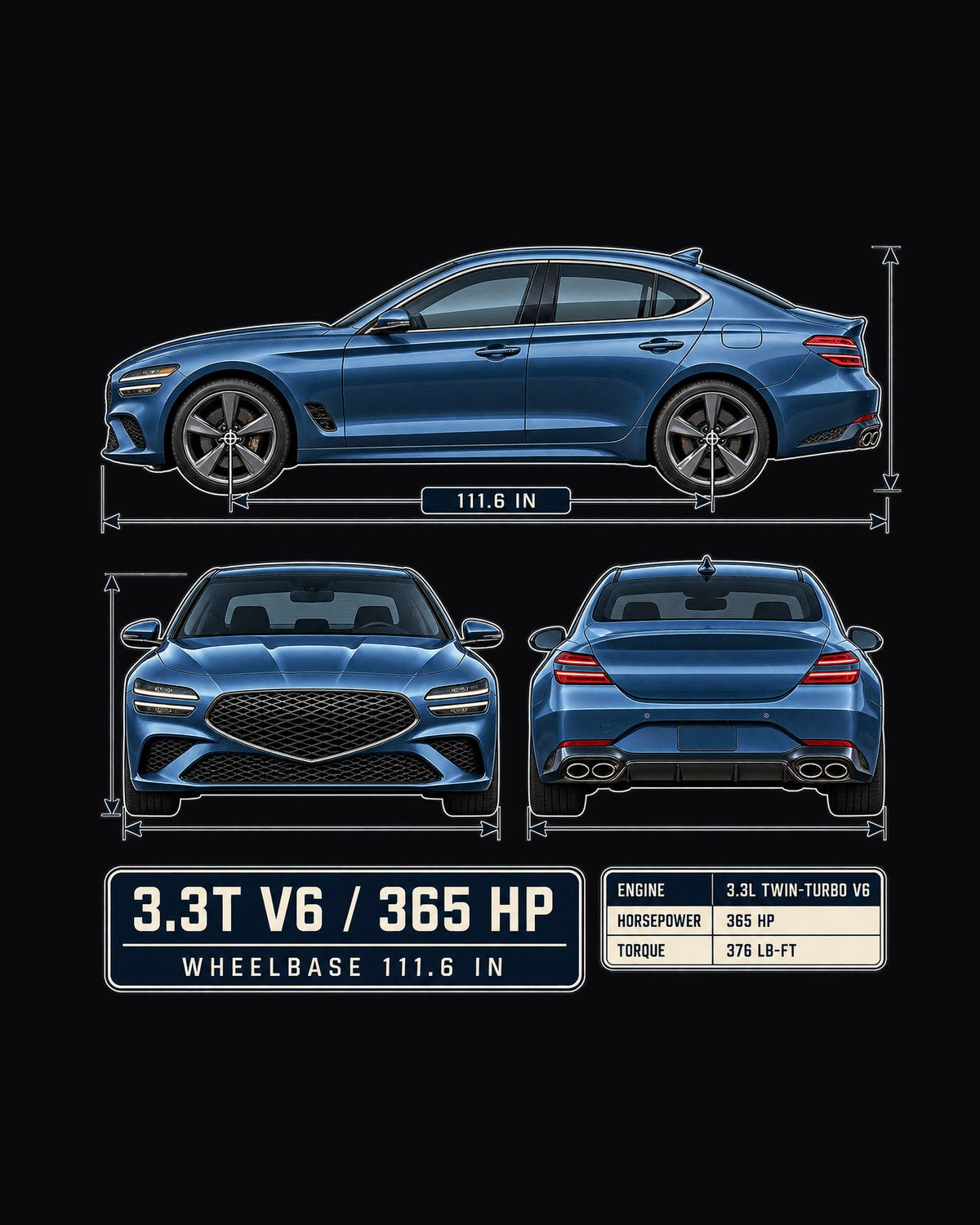 Genesis G70 3.3T Blueprint Shirt, V6 Sport Sedan Gift design only