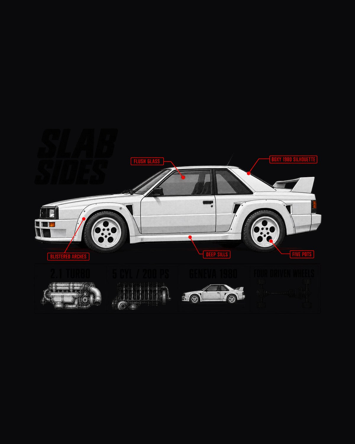 Audi Ur-Quattro Type 85 Slab Sides Spec Poster Shirt design only