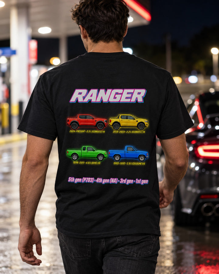 Ford Ranger Evolution Poster Full-Back Graphic Tee T-Shirt Black worn hero