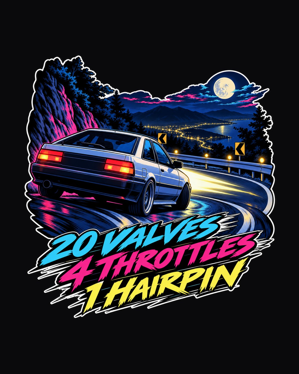 Toyota Corolla AE101 Cel-Shaded Touge Tee, 20 Valves 4 Throttles design only