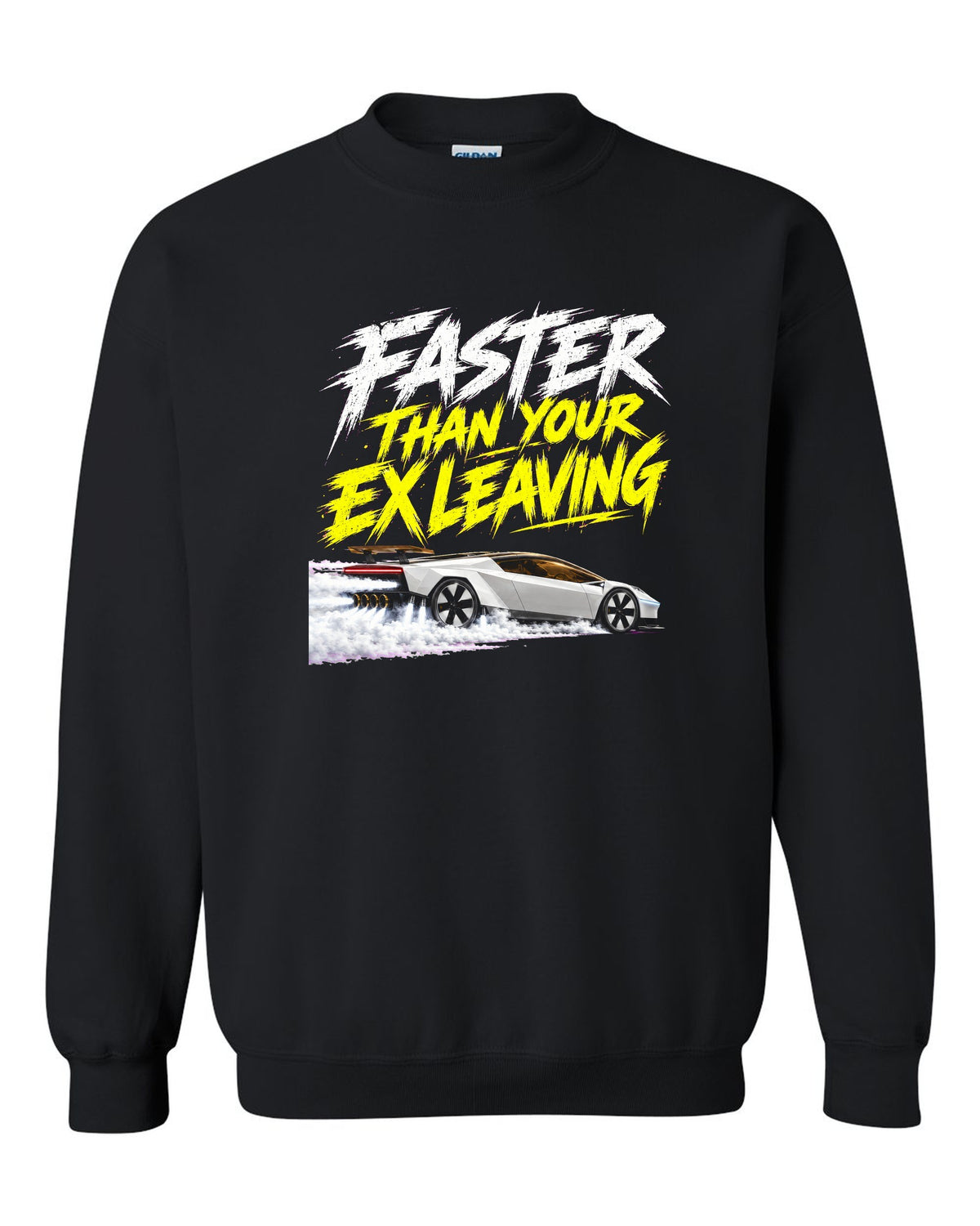 Tesla Roadster Faster Than Your Ex Crewneck Black front