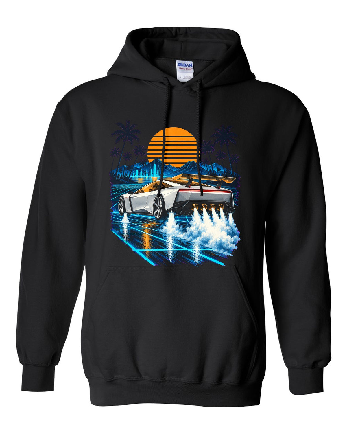 Tesla Roadster Synthwave Pull Over Hoodie Black front