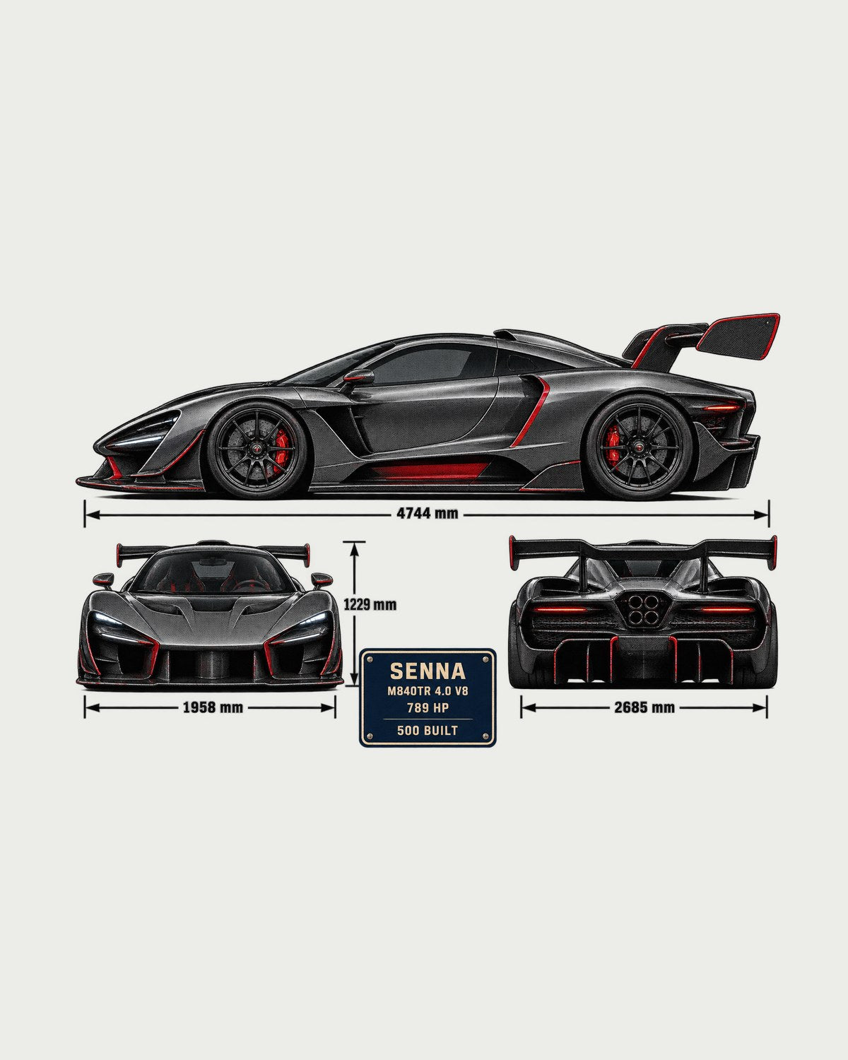 McLaren Senna Three-View Spec Table Tee, Car Guy Gift design only