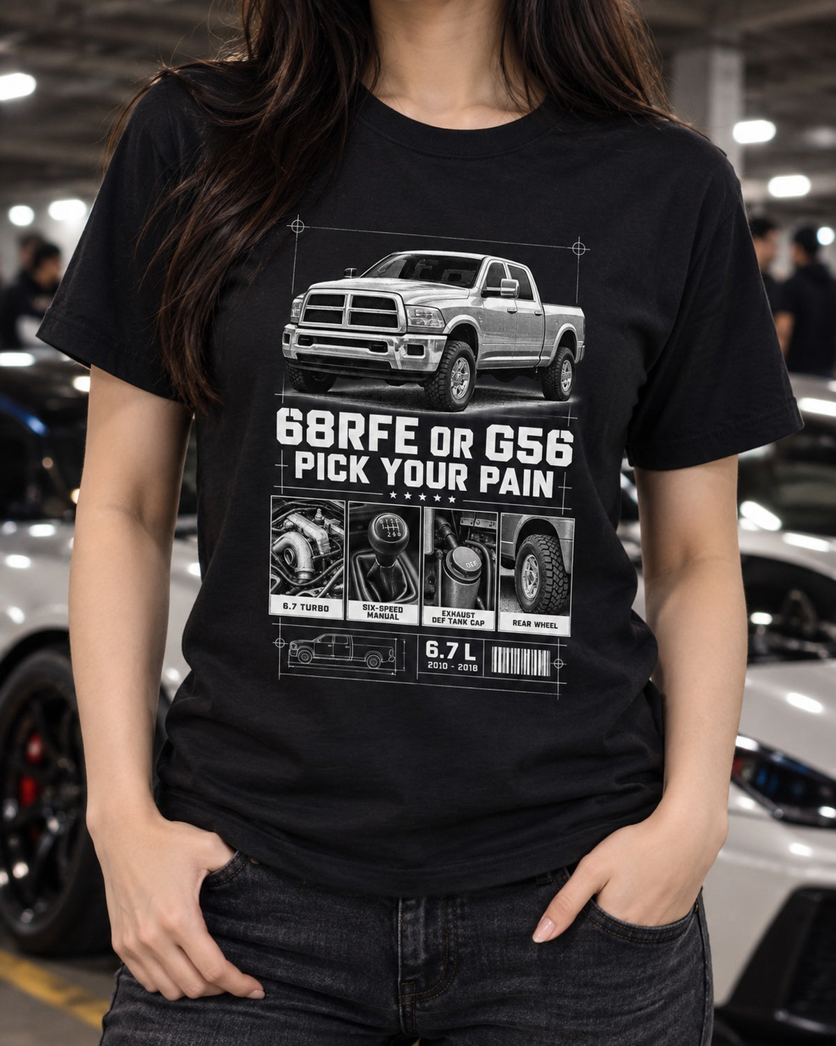 Ram 3500 4th Gen 6.7 Gearbox Dossier Tee, 68RFE or G56 T-Shirt Black worn hero