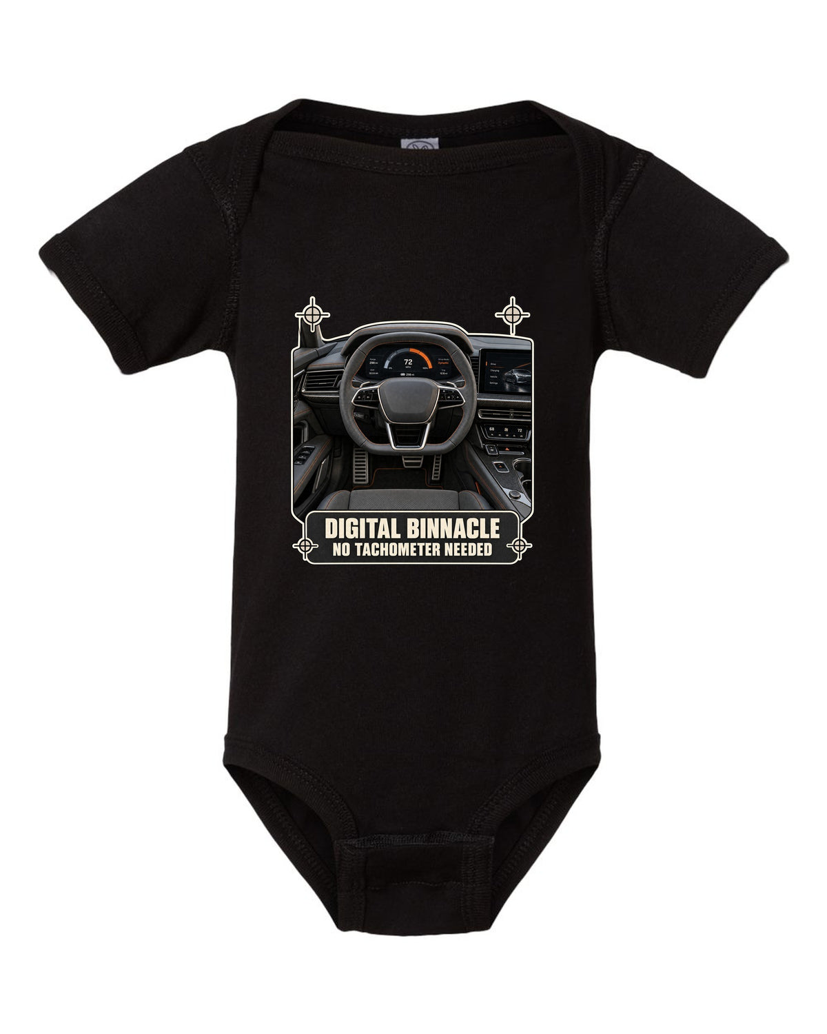 Audi RS e-tron GT interior driver view digital binnacle cockpit gauge design black baby onesie front view with the design